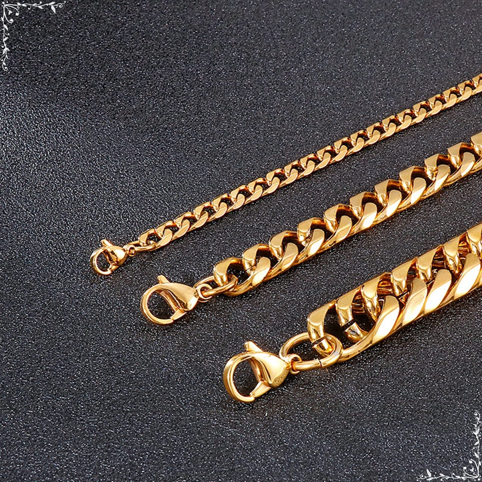 Naszyjnik z łańcuszkiem pancerka, 66–67 cm, łańcuszek 10/16/mm męski, złoty łańcuszek ze stali nierdzewnej na urodziny
