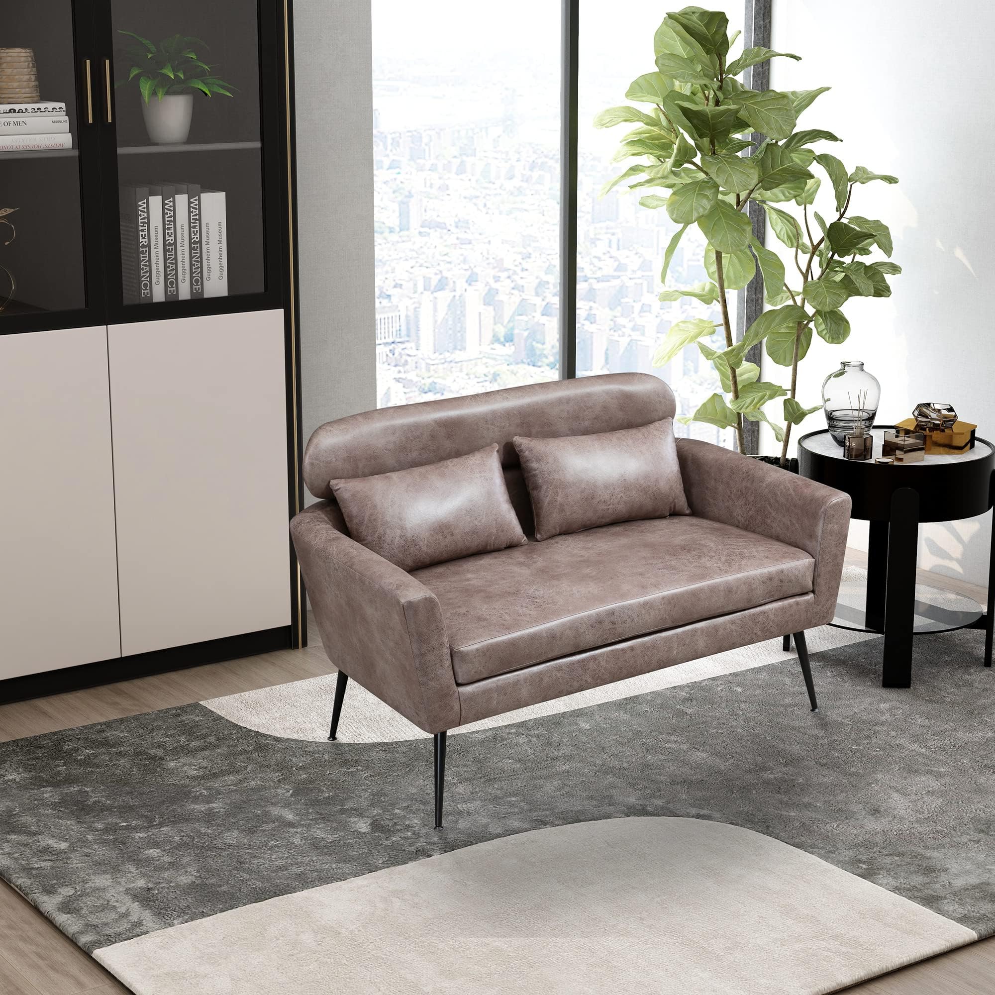 51 Inch Classical Loveseat Sofa Couch, 2-Seat Couch for Small Space, Living Room, Office Studio Apartment Bedroom w/Black Metal Legs, 2 Throw Pillows