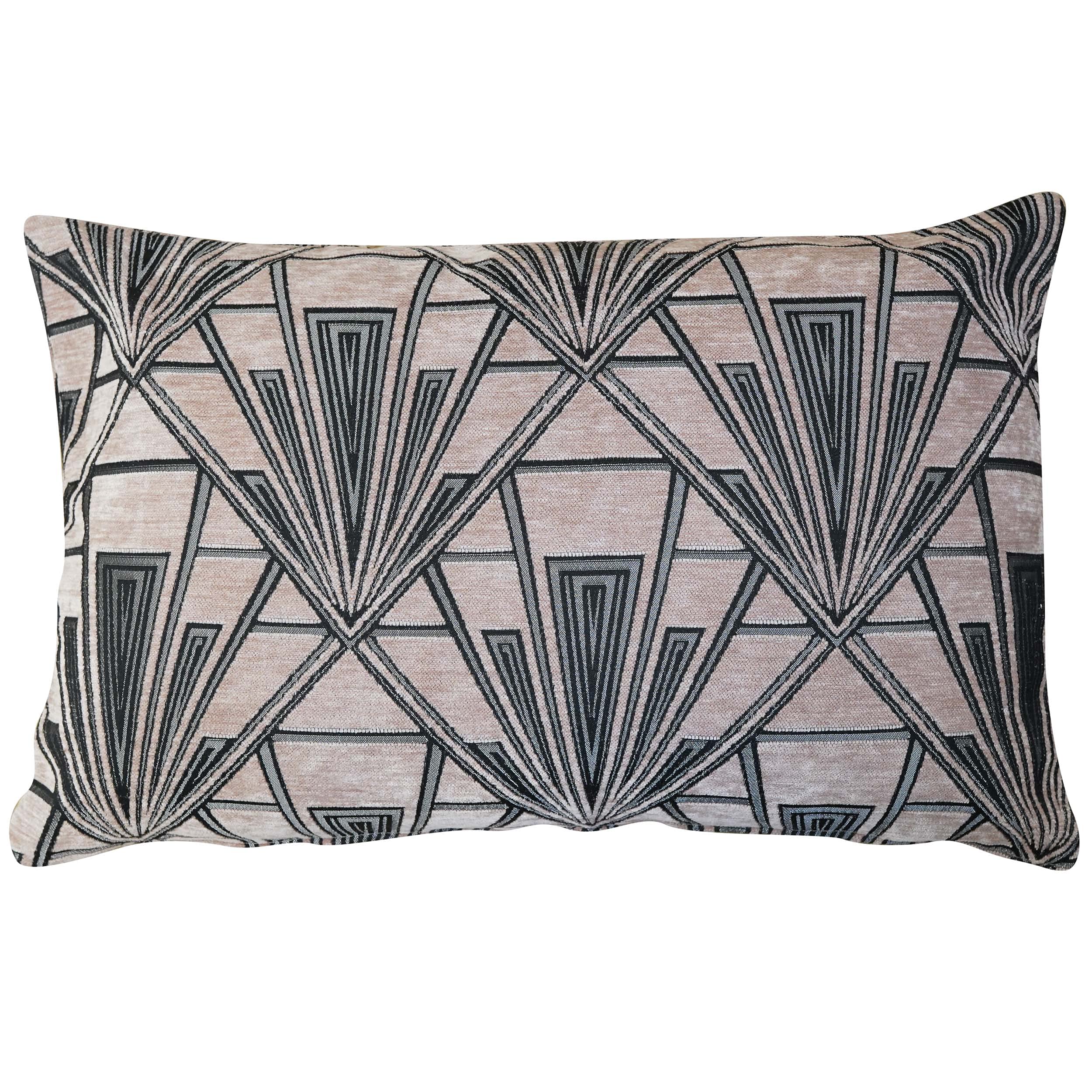 Linen Loft Pink Art Deco Geometric Xl Rectangular Cushion Cover. Blush And Silver Vintage Design. Luxury Velvet Chenille. 23X15 Xl Rectangle. Cover Only.