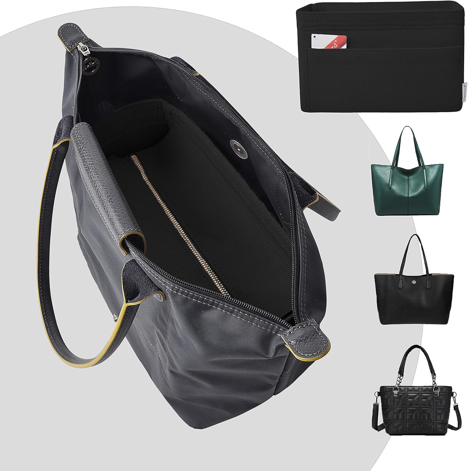 Vercord Felt Zipper Handbag Tote Purse Duffel Backpack Organizer Insert Black Medium - Image 8