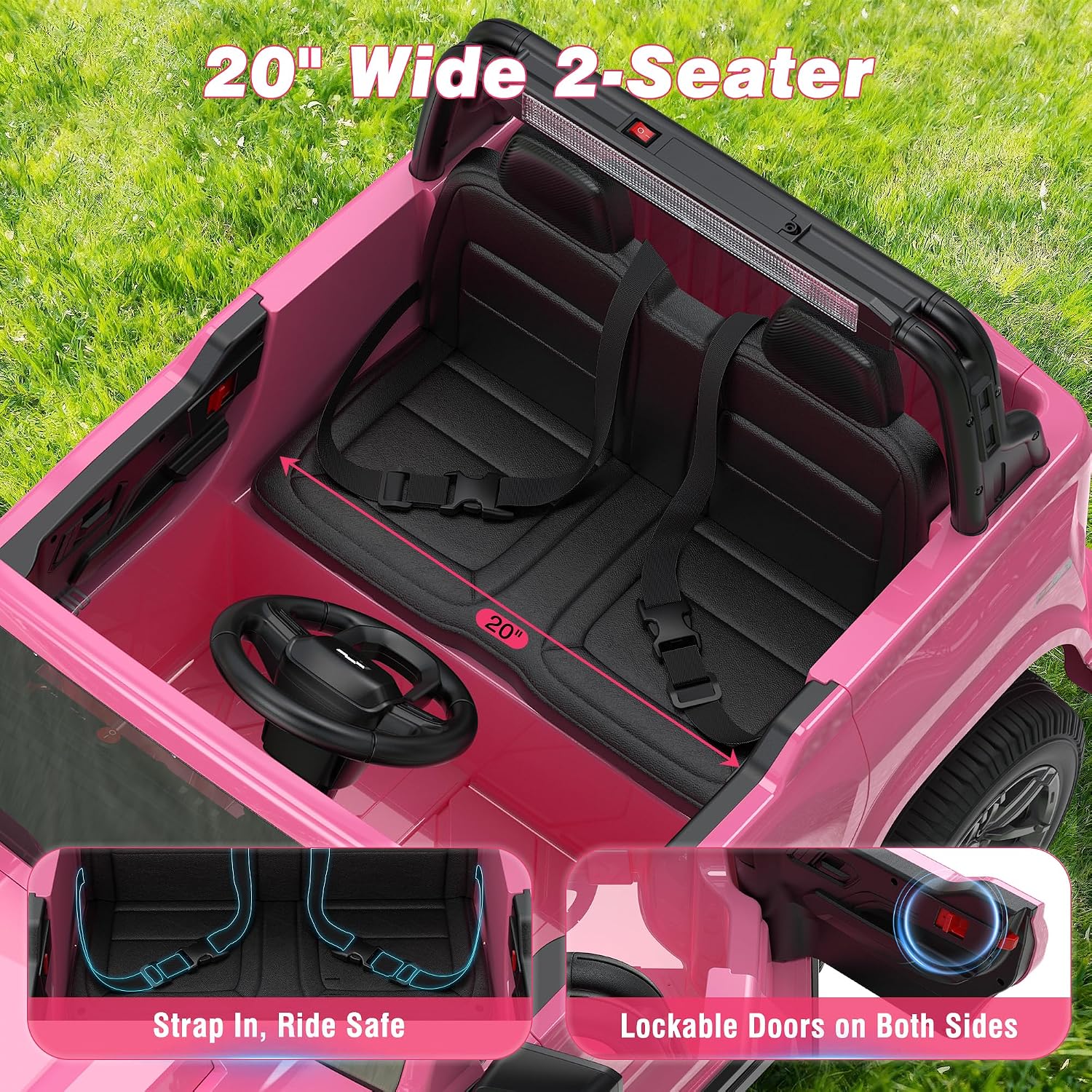 24V 2 Seater Ride on Car Licensed Chevrolet Colorado, Electric Car w/Remote Control, 4×200W Motors, 4WD/2WD, Rear Storage, Music, Ride on Toys for Big Kids Aged 3-8, Pink