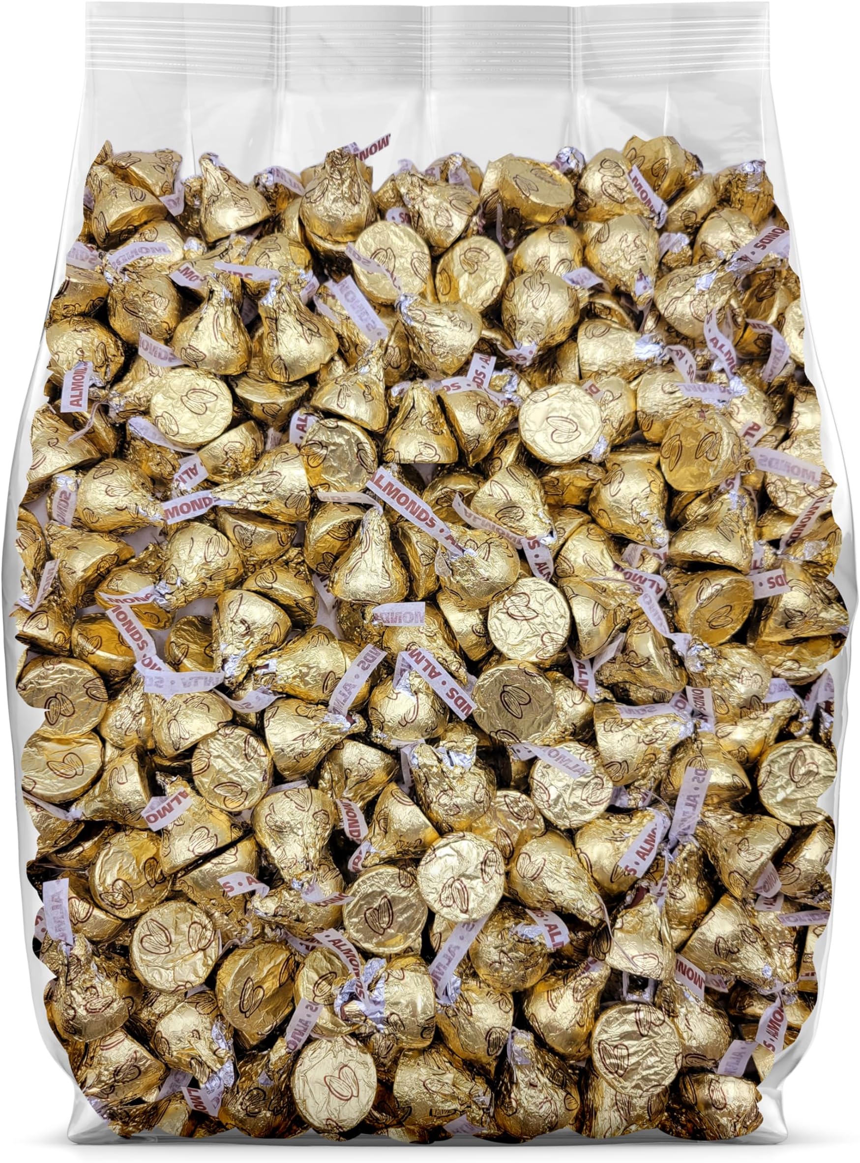 Hershey Kisses Almond Bulk Candy - 2lb Bulk Bag of Almond Kisses in Gold Foils - Individually Wrapped Milk Chocolate Hershey Kisses with Almonds - 2 Pounds Bulk Kisses Chocolate Candy