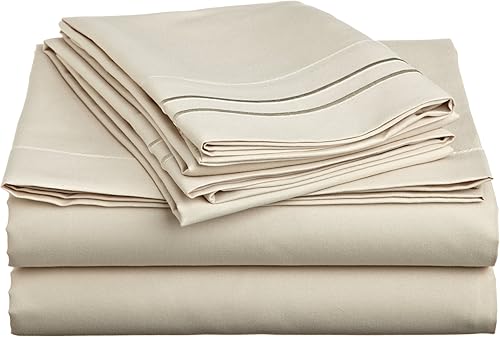 Cathay Home Juego de sábanas de microfibra suave de lujo con fundas de almohada bordadas, Queen, camello