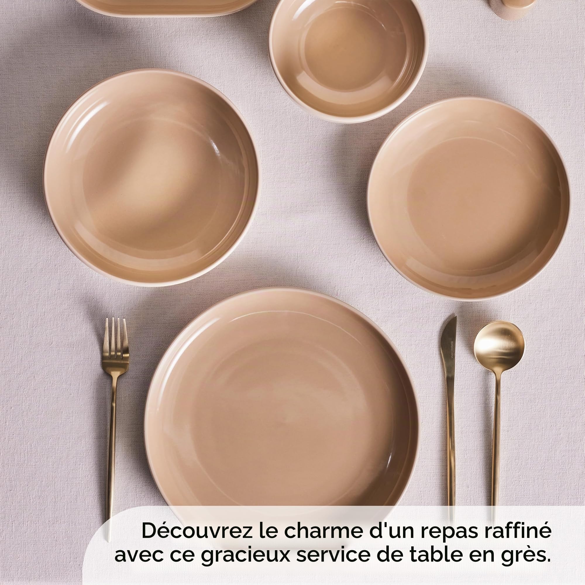 Karaca Basic Collection Service de table 36 pièces en céramique pour 8 personnes, passe au lave-vaisselle, au micro-ondes, assiettes plates, bols à pâtes, assiettes à dessert, bols à soupe, plateaux