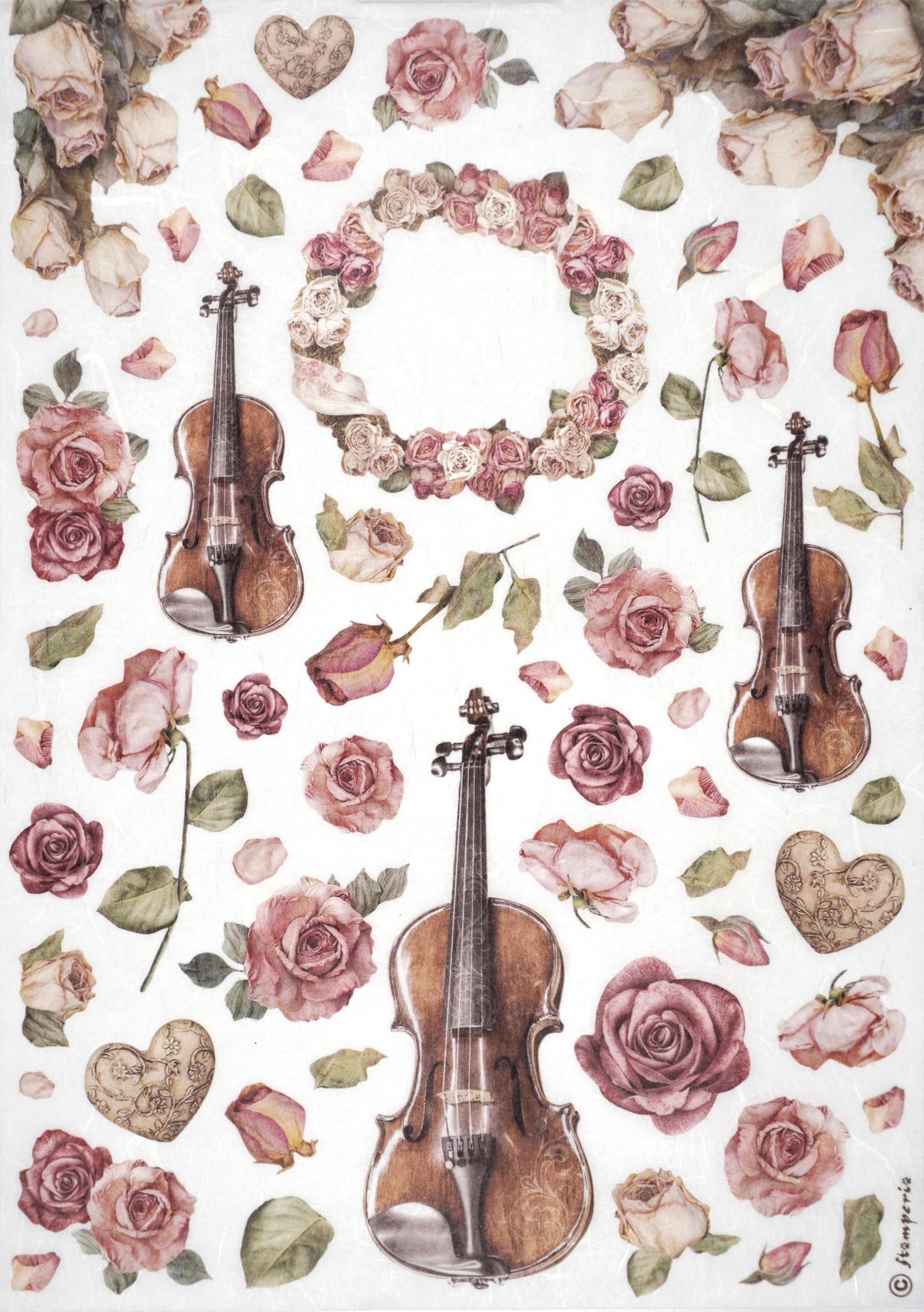 Stamperia A4 Rice Paper - Vintage Violins and Roses