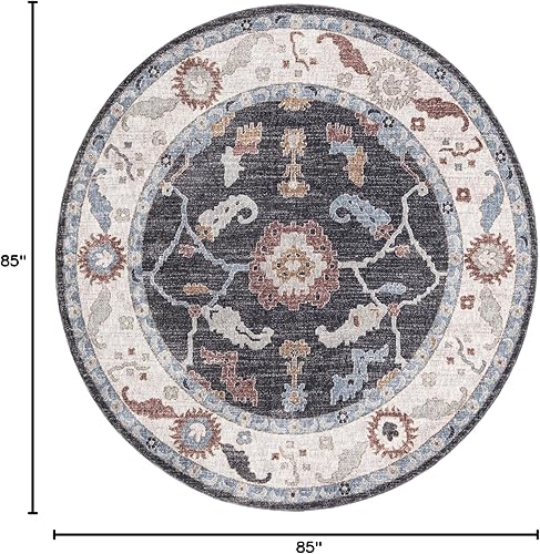 Miniatura 2 de Unique Loom Eco Traditional Collection - Alfombra animada (redonda, 7 pies x 7 pies, gris carbóngris)