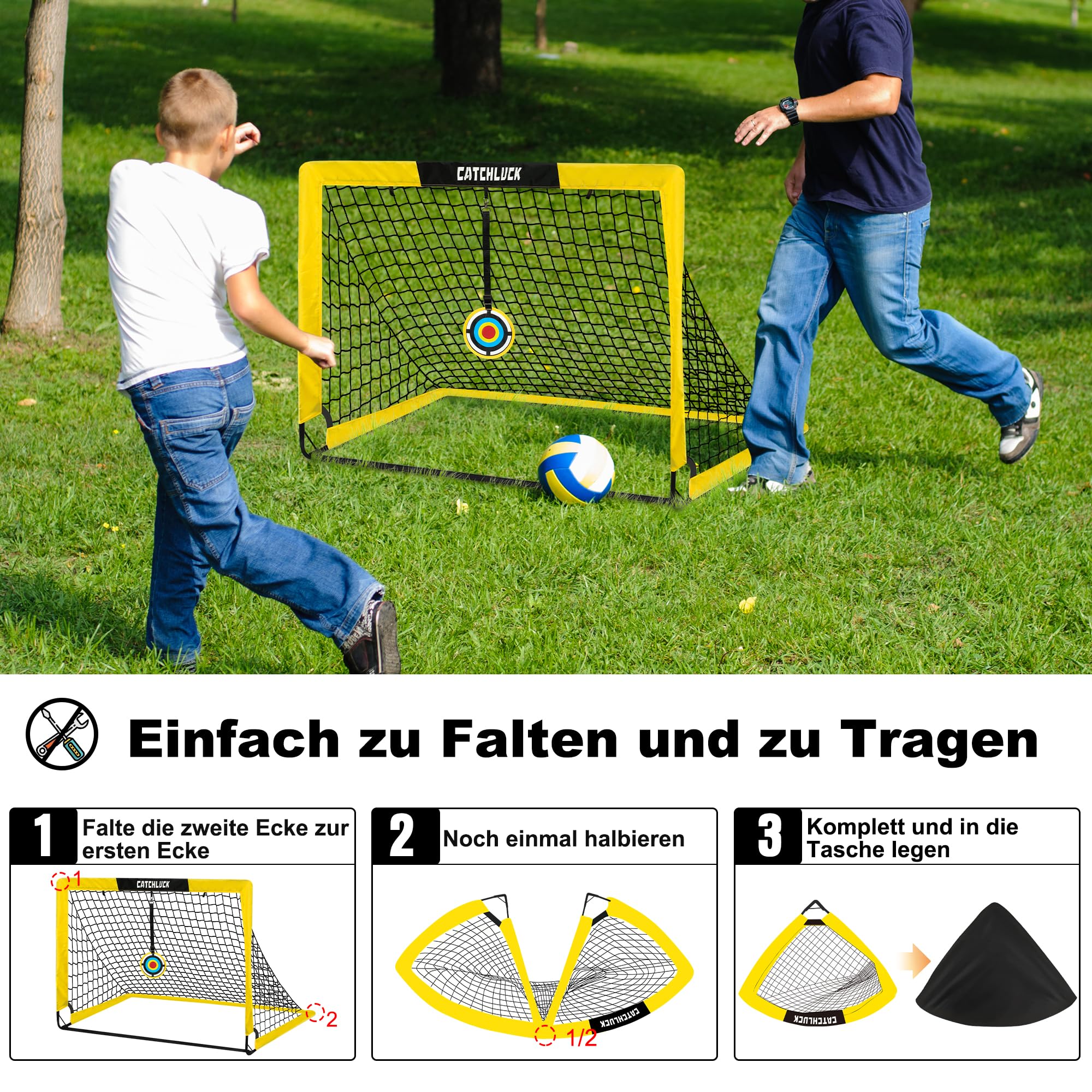 Set di 2 porte da calcio per giardino con coni, chiodi a U e borsa