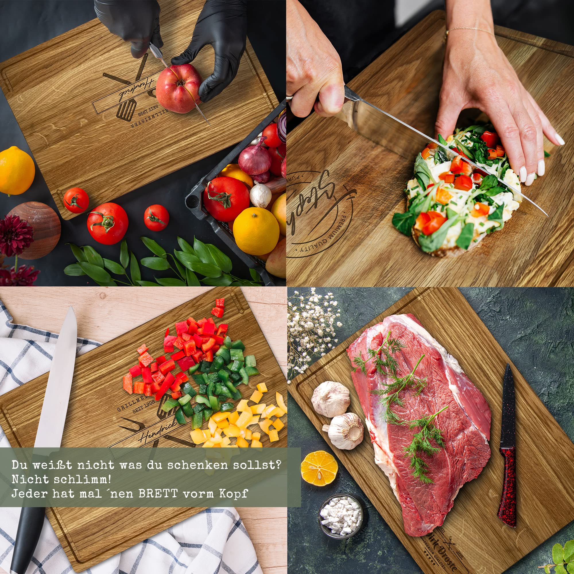 LOOXIS Personalisiertes Premium Schneidebrett mit Namen graviert – 40x30 cm, Eichenholz, Saftrille, Steakbrett, Charcuterie Board – Geschenkidee Männer, Frauen, Vatertag, Muttertag, Einzug – Motiv 8