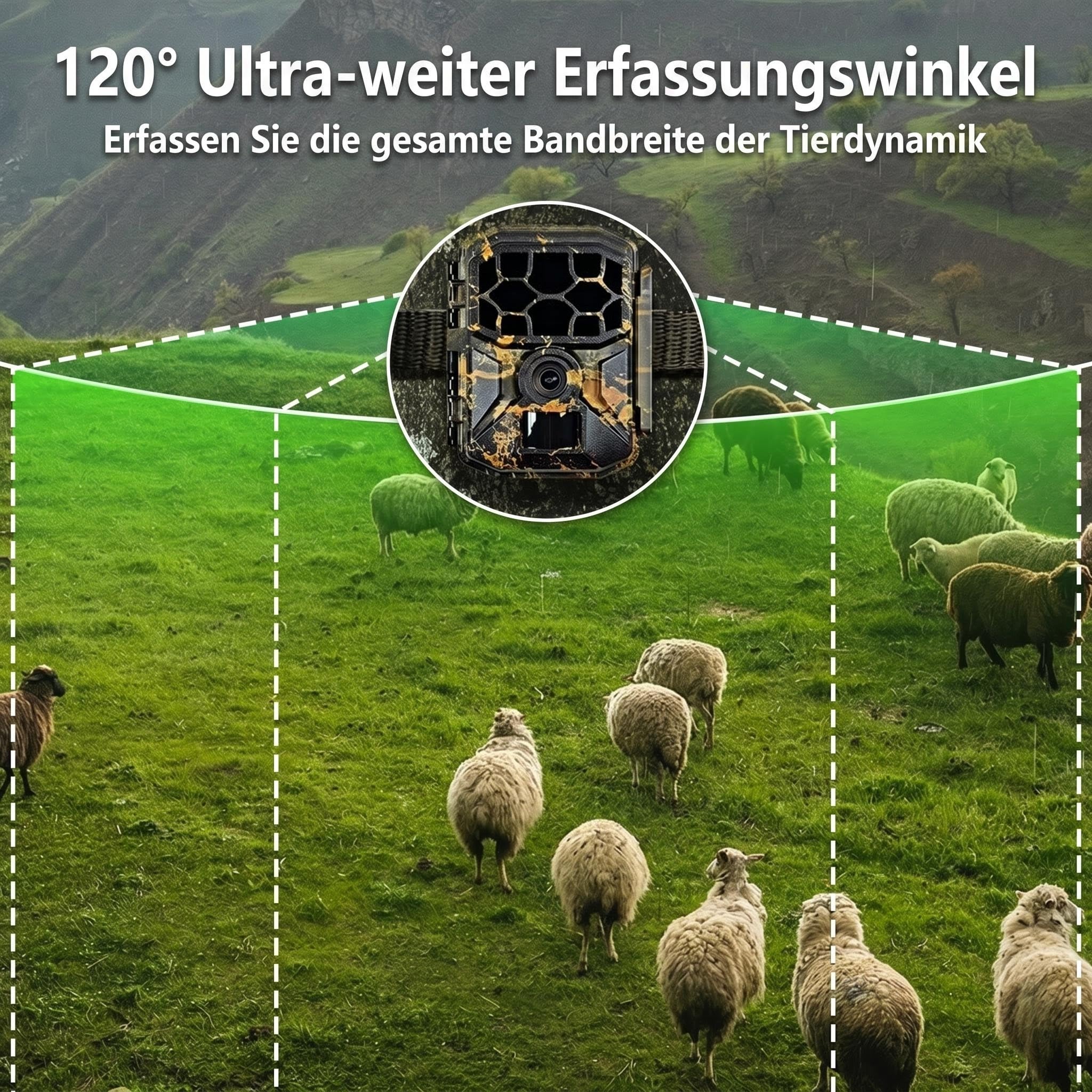 8KB Wildkamera mit WLAN & App Handyübertragung, 5K UHD 64MP Wildtierkamera, Eingebauter 7800mAh Akku wiederaufladbar + Solarpanel, 64GB SD-Karte, Infrarot-Nachtsicht, Bewegungsmelder, IP66 wasserdicht