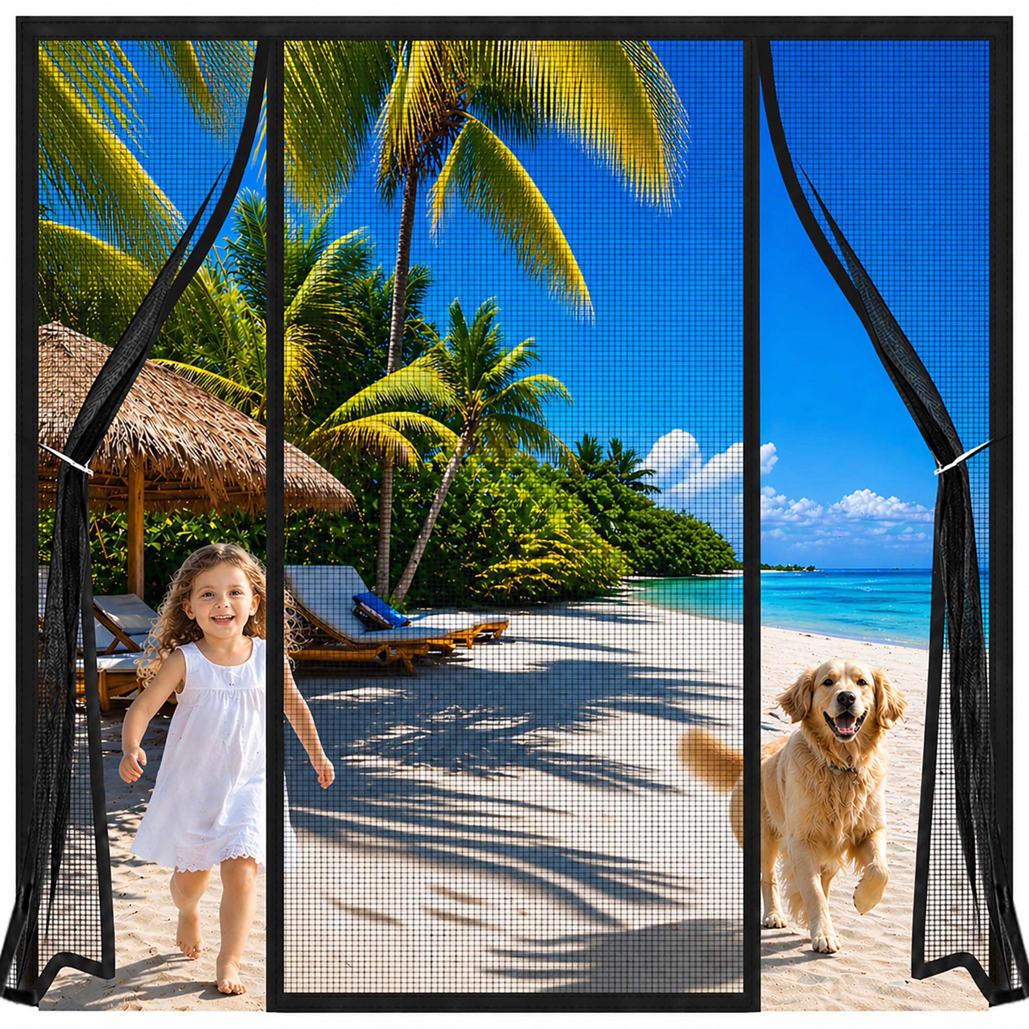 Double Opening Magnetic Fly Screen Door Black 205x255cm Double Door Reinforced Mosquito Screen Curtain with Magnets No Gap for Big Frames Where Maximum Airflow Matters Most
