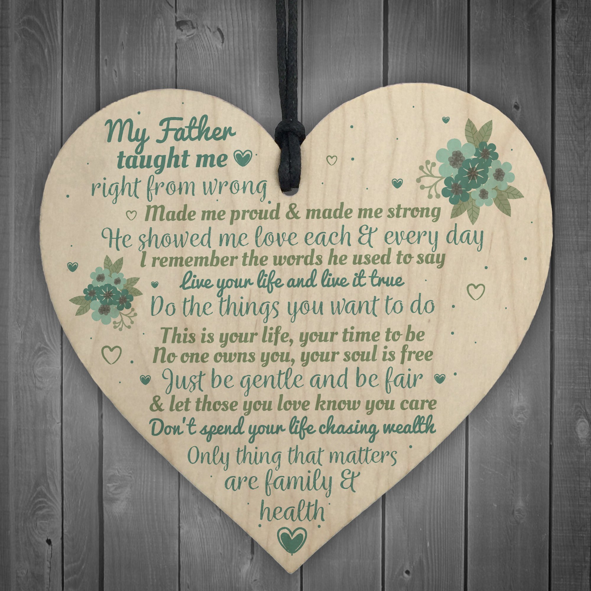 Red Ocean My Father Fathers Day Dad Wood Heart Sign Memorial Plaque For Him From Daughter Son Gift Present