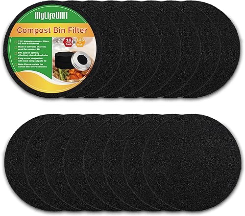 Miniatura 9 de MyLifeUNIT Paquete de 16 filtros de carbón para compost de cocina, filtro de repuesto de cubo de abono (6.7 pulgadas)