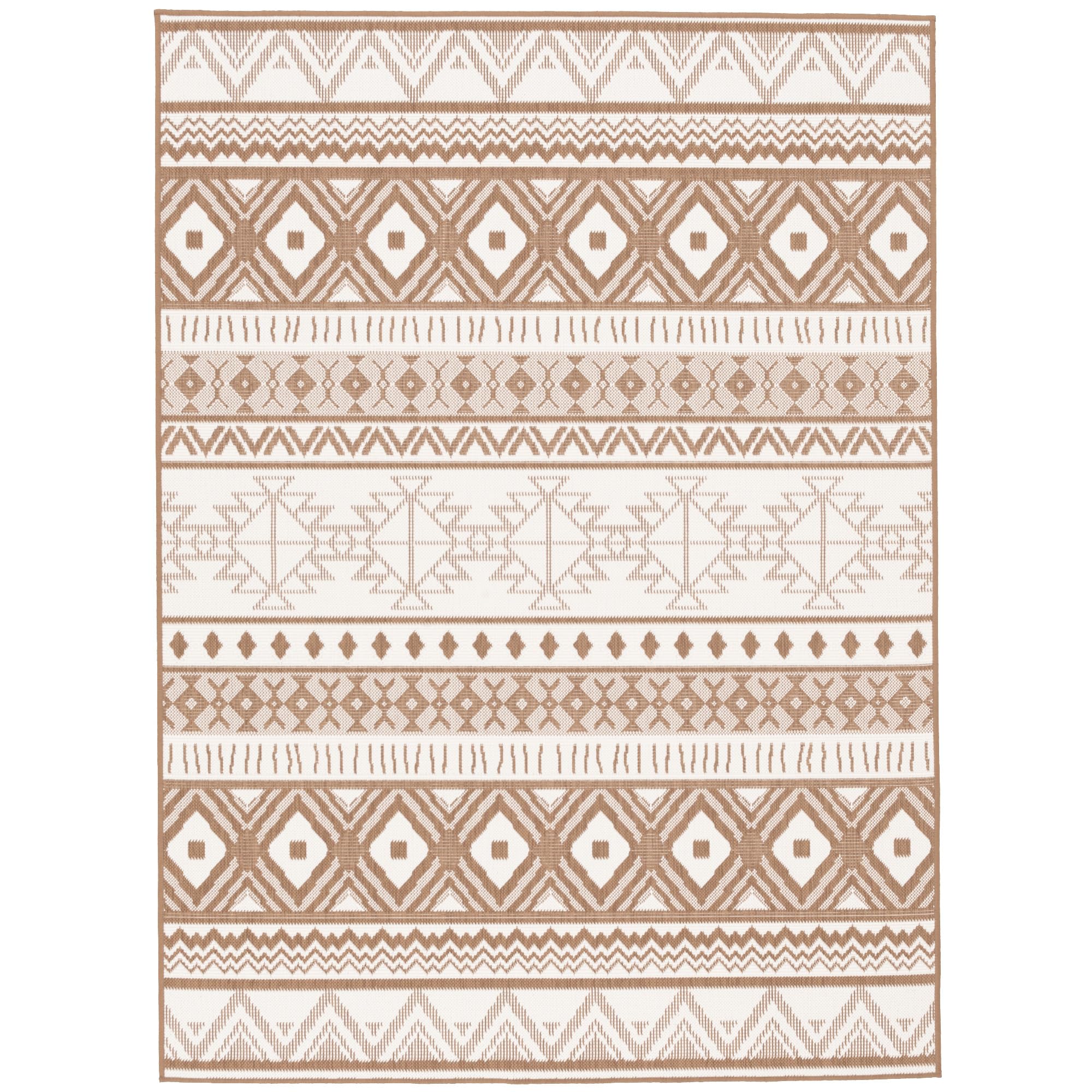 Pergamon Tapis intérieur & extérieur Cape Cod Ethno Beige Marron, Réversible, Imperméable, Résistant aux UV, Entretien Facile, Design Moderne - Dimensions Multiples