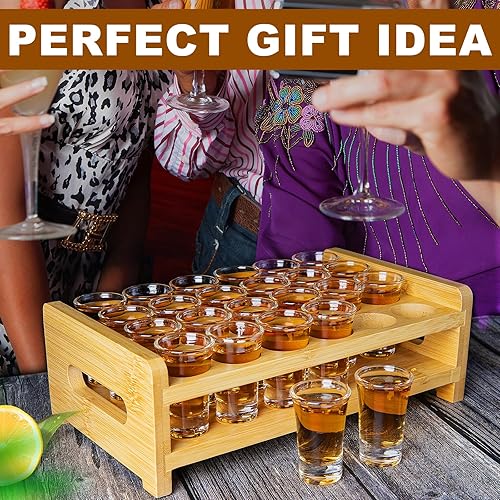 Vista 6 de LINALL Juego de vasos de chupito de 0.7 oz/0.7 fl oz, 24 piezas con juego de soporte, mini vaso de chupito, perfecto para fiestas, bares, clubes