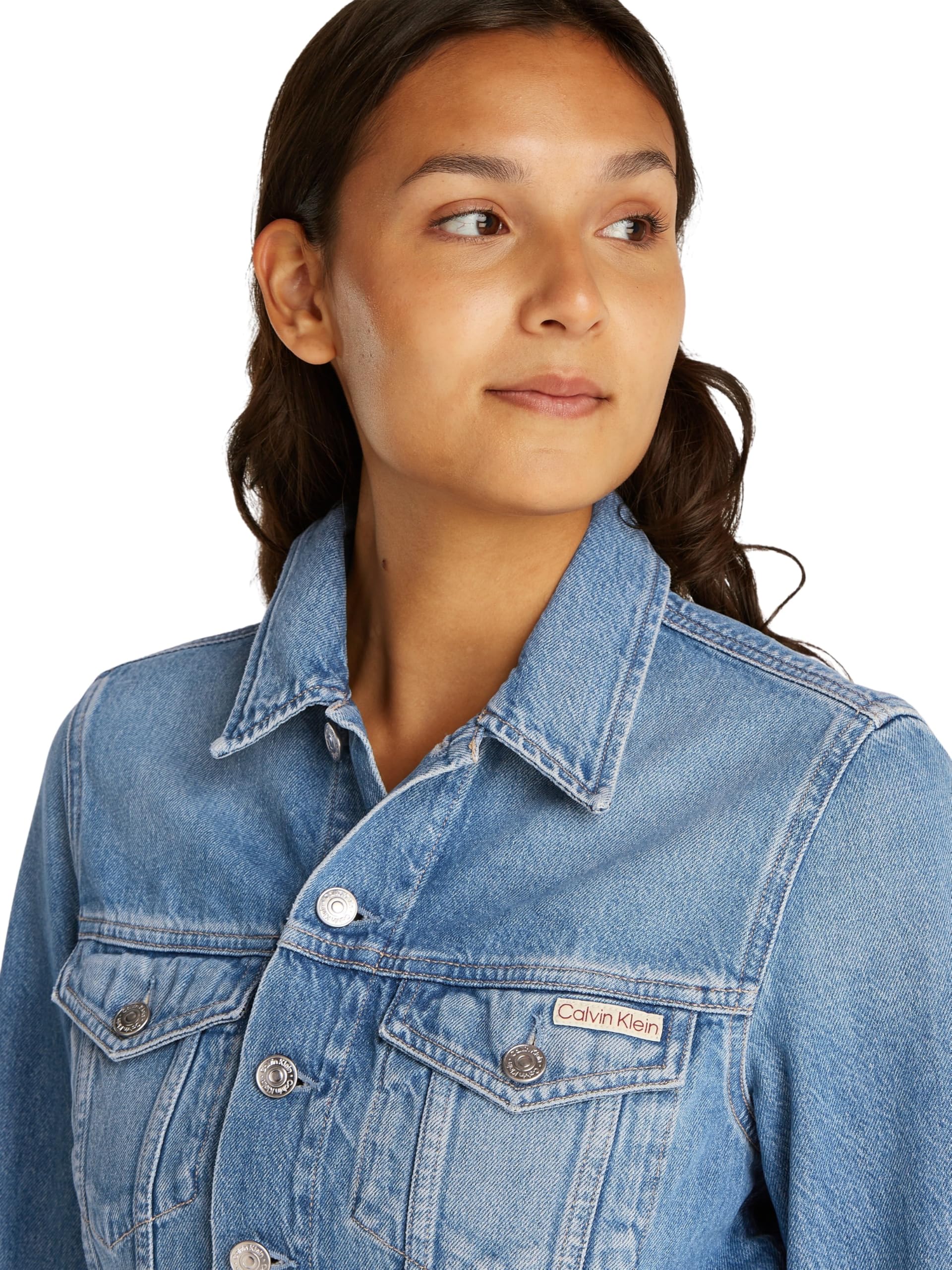 Calvin Klein Donna Giacca in Jeans Cropped 90’S Denim Trucker con Taschini sul Petto