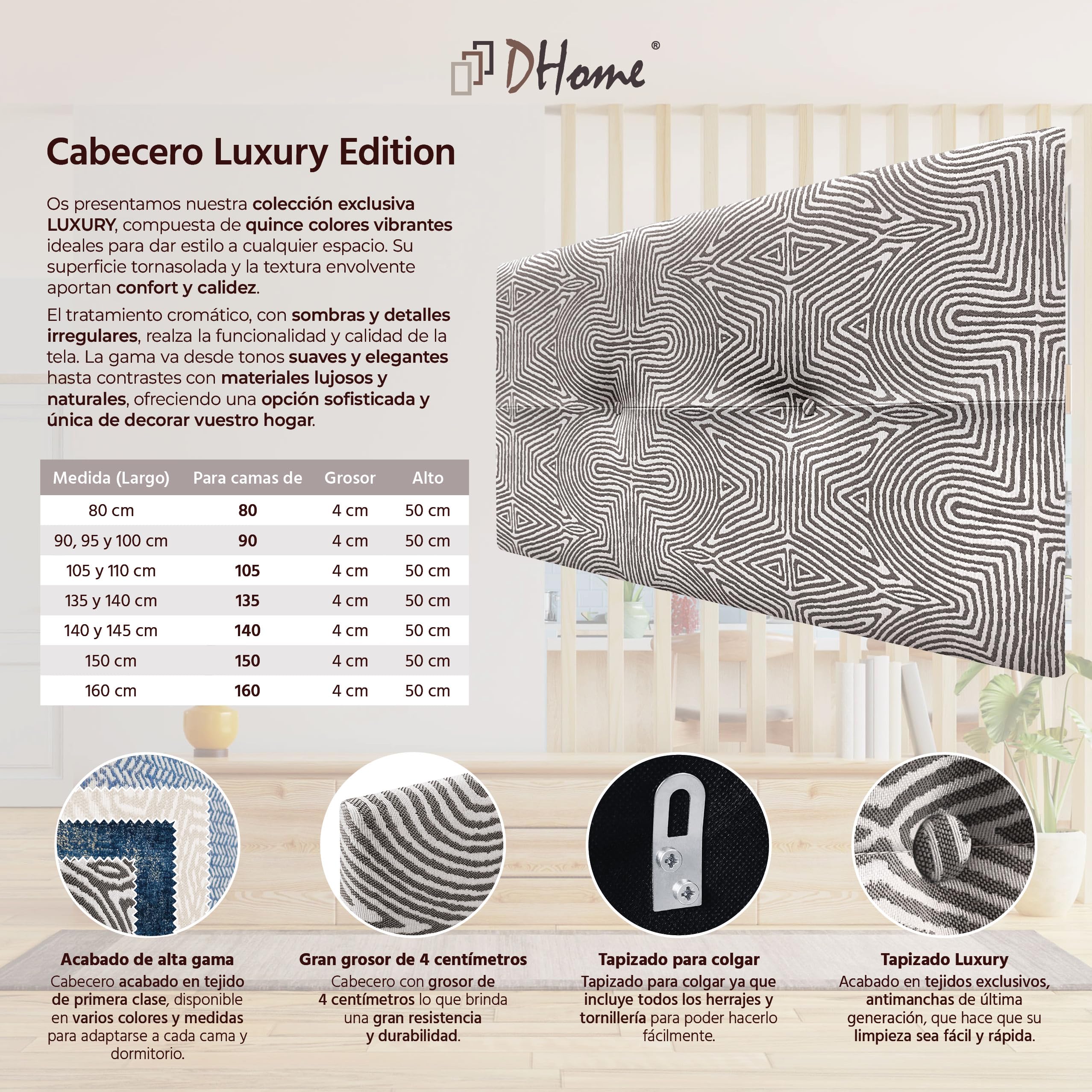 DHOME Cabecero de Tejido Luxury con Botones Cabezal Tapizado Cama Dormitorio Moderno Top Trending (Tribal, 80cm)