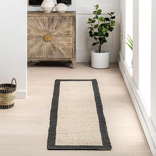 nuLOOM Bronwyn - Alfombra de yute con bordes de 2 x 8 pies para comedor, alfombra neutra, alfombra para sala de estar, entrada, pasillo, cocina, gris