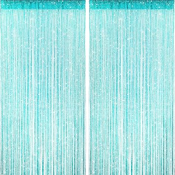 2 Pieces Teal Glitter String Curtains, 39x79 Inch Doorway Beads Curtains, String Curtain for Doorway, Room, Closet Partition, Windows Wedding Party Boho Tassel Home Decoration