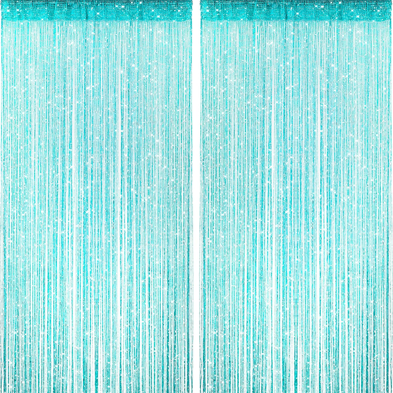 2 Pieces Teal Glitter String Curtains, 39x79 Inch Doorway Beads Curtains, String Curtain for Doorway, Room, Closet Partition, Windows Wedding Party