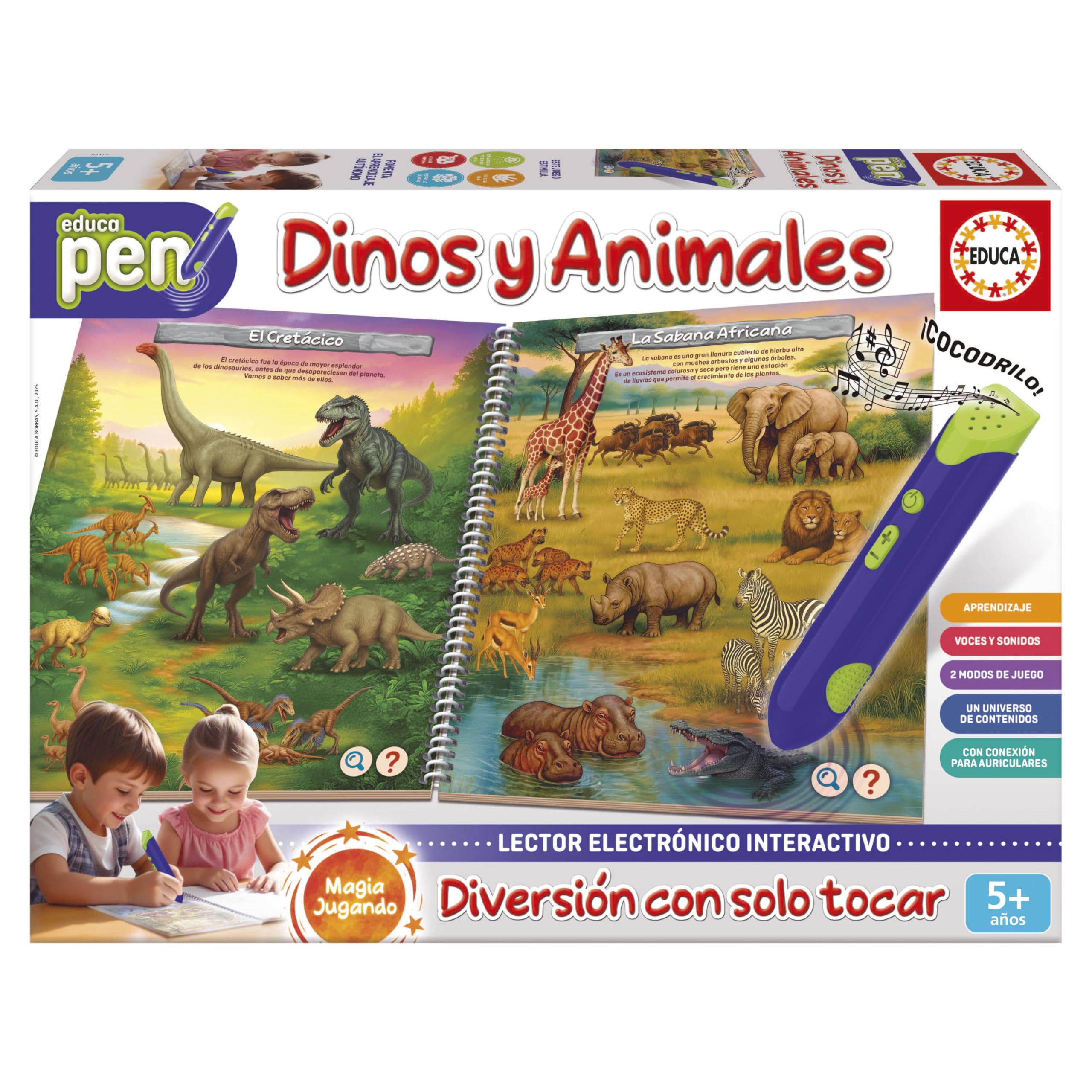 Educa - Educapen Dinos et Les Animaux | Jeu éducatif pour Enfants à partir de 5 Ans | Carnet avec Questions et Lecteur électronique | Enfants 5 6 7 Ans (20322)