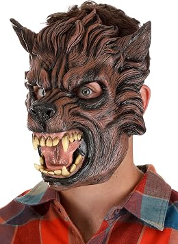 Fun Costumes Adults Brown Wolf Costume Halloween Mask - Werewolf Masks with Realistic Fur, Scary Animal Face Mask - Standard - Brown