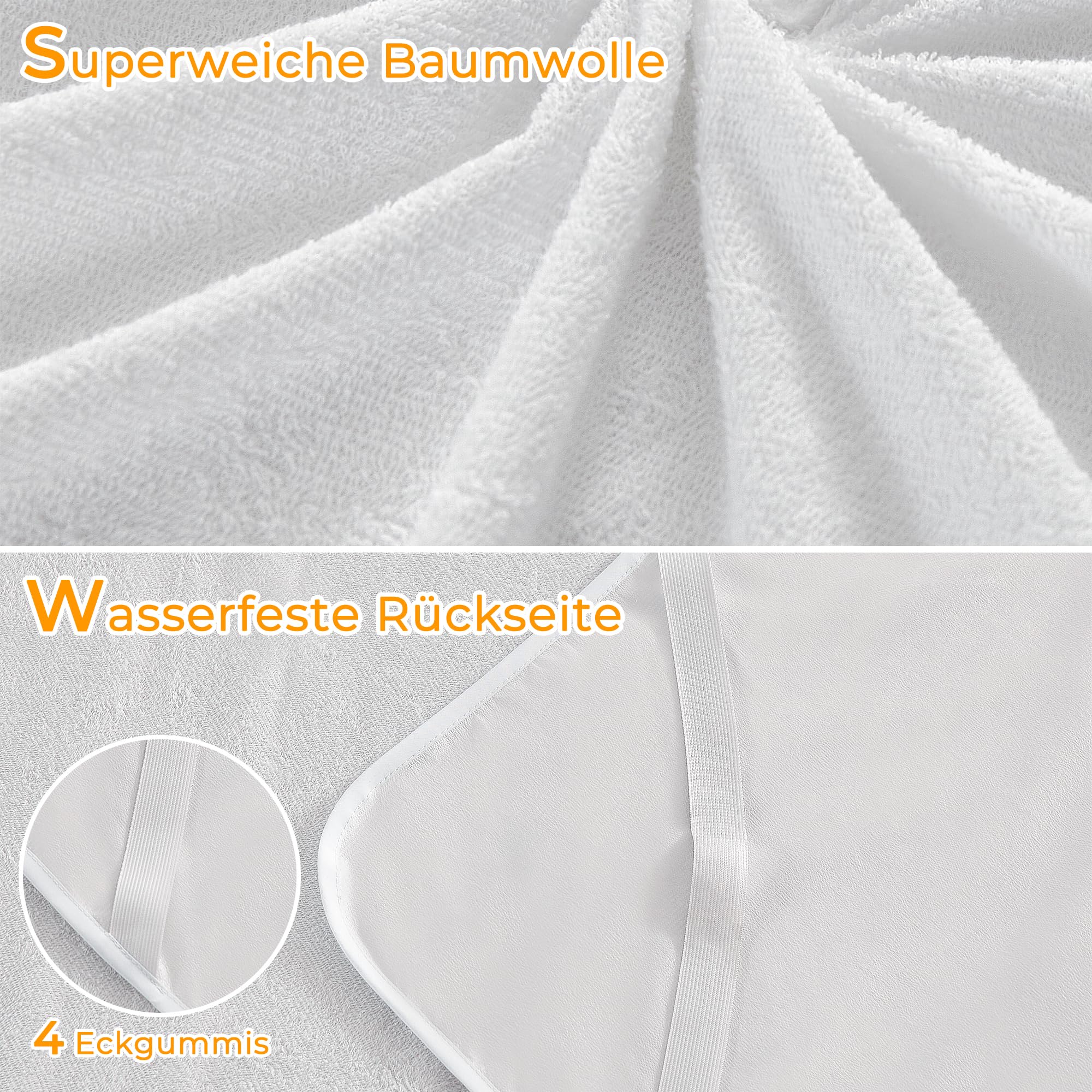 TOCOMOA Pokrowiec na materac, bawełna, wodoodporny, 160 x 200 cm, certyfikat Oeko-Tex, przy nietrzymaniu moczu, nadaje się do prania, oddychająca ochrona materaca z 4 gumkami