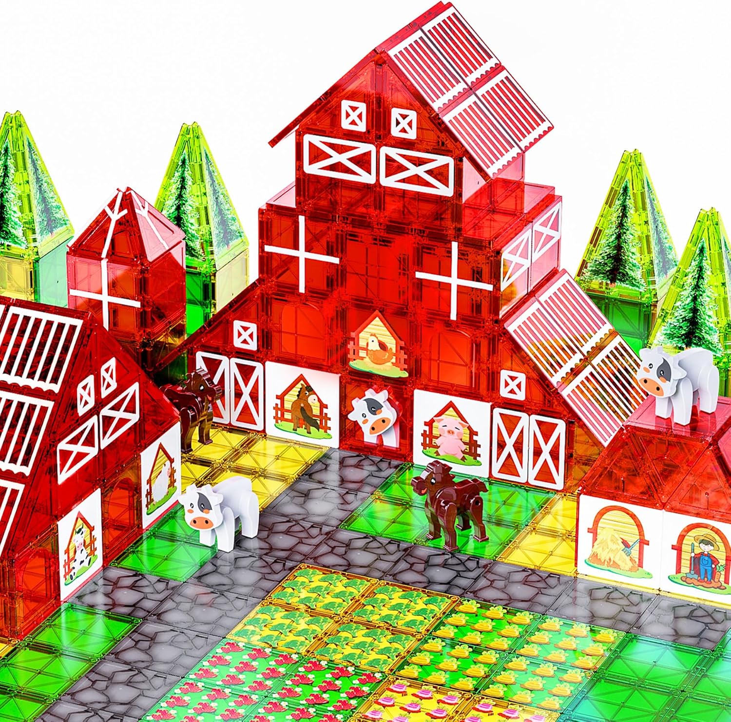 141PCS Magnetic Tiles for kids, Fire Rescue Theme Magnet Tiles with Fire Station & Fire Rescue Vehicles, STEM Magnetic Tiles for Kids Ages 4-8, Preschool Educational Building Toys for Boys & Girls