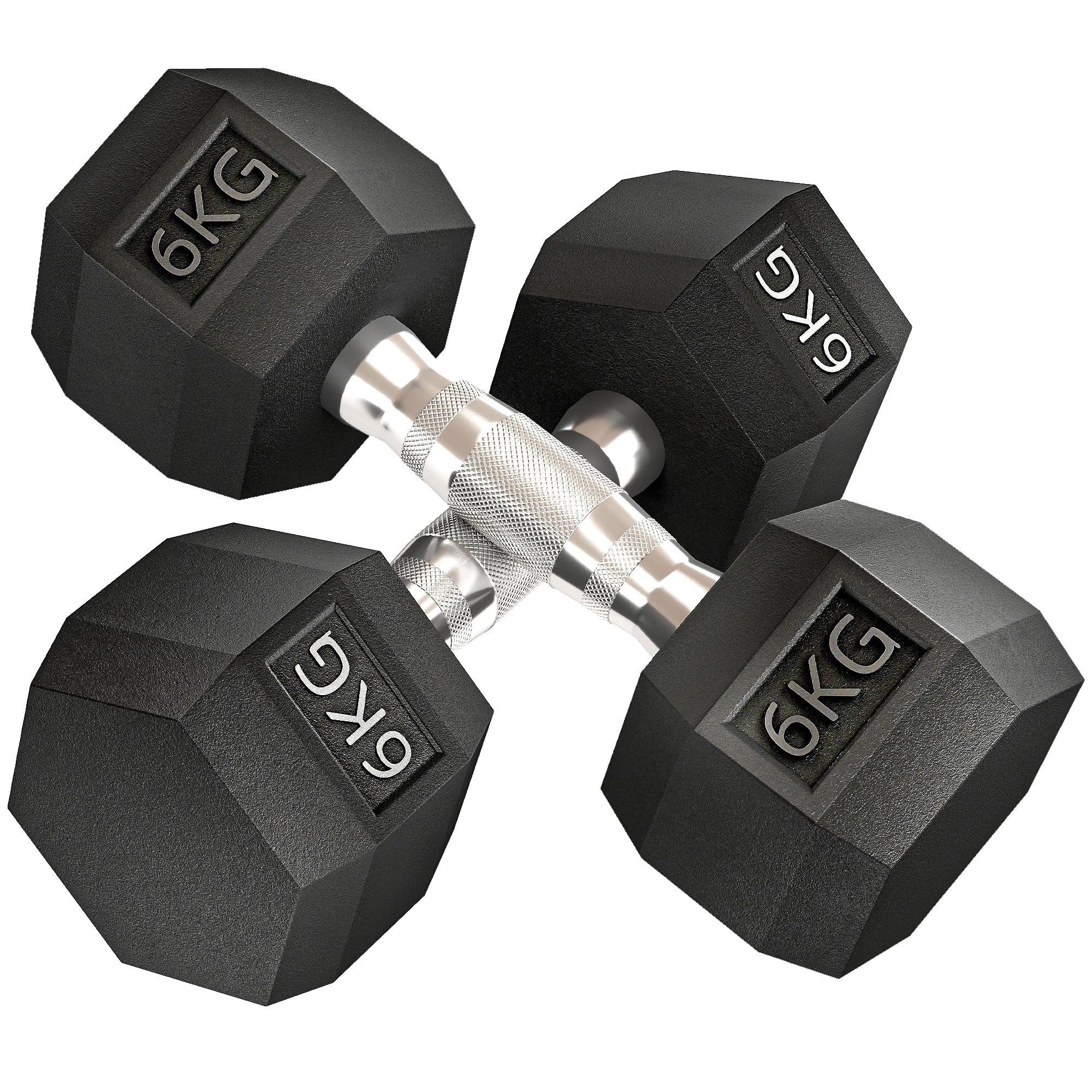 HOMCOM Juego de Mancuernas Hexagonales 2 x 6 kg Kit de Pesas con Barras de Conexión para Entrenamiento Fitness Gimnasio en Casa
