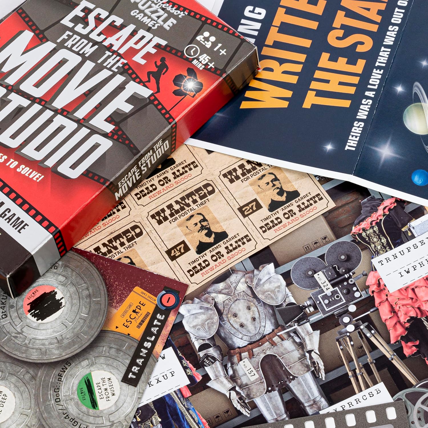 Professor Puzzle: Escape from The Movie Studio - A Mini Escape Room Game, 12 Puzzles to Solve The Code, Journalist Adventure, Ages 12+, 1+ Players