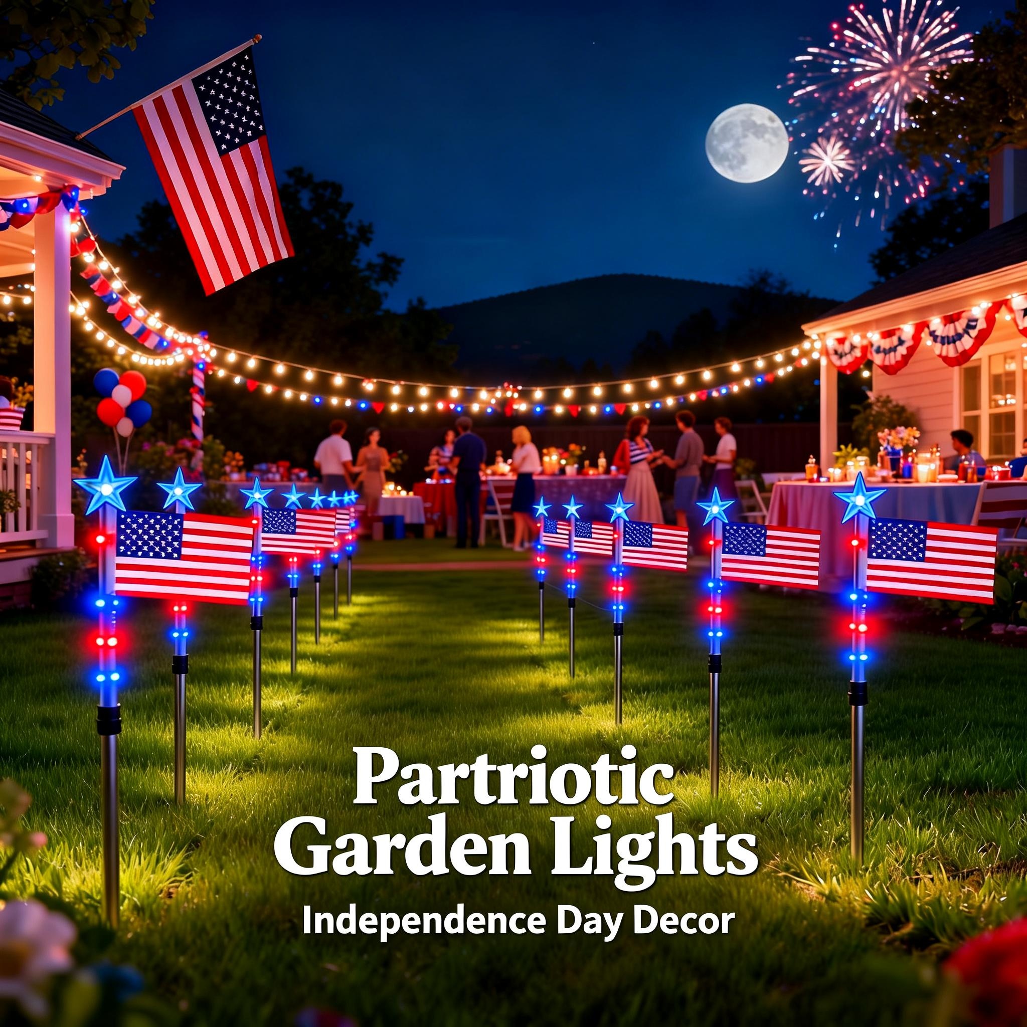 UMEUC 8 Piece Flag Light Set,Solar American Flag Lights Outdoor