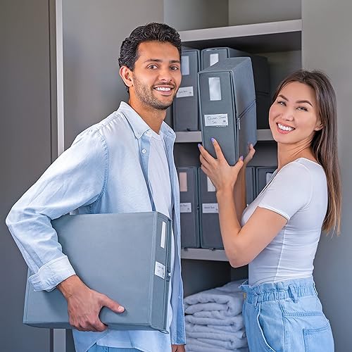 Miniatura 6 de Tamaño individualmatrimonial (gris, paquete de 2)  El paquete original de 2 contenedores de almacenamiento de lino con paneles auxiliados plegables