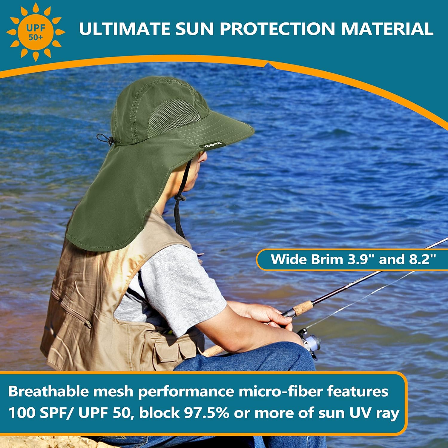 Solaris Sun Hat with Neck Flap, UPF 50 Sun Protection Lightweight Sun Cap for Men Women, Wide Brim Hat for Fishing Hiking - Image 2