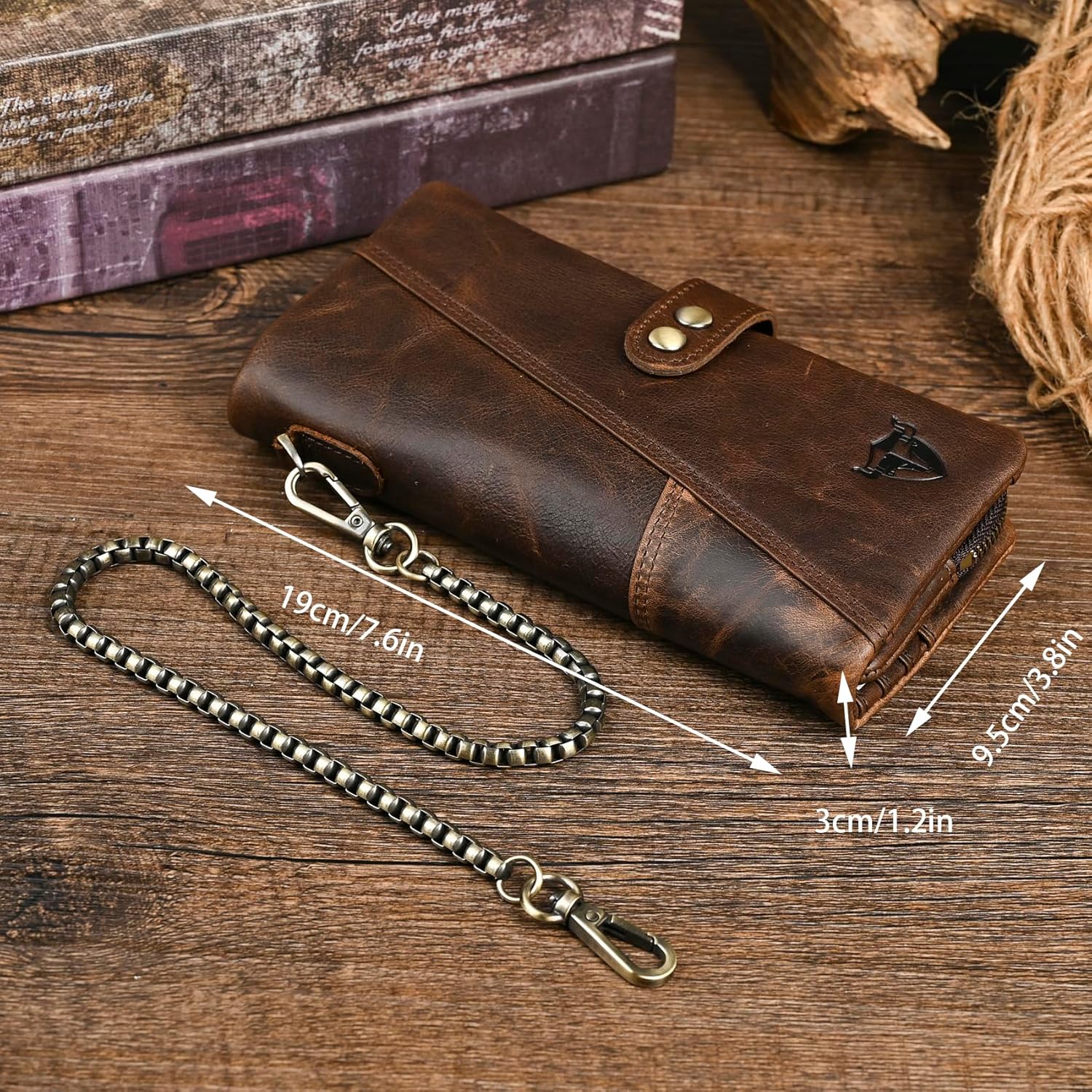 Genuine Crazy Horse Leather Travel Gift Coin Pocket Card Case Long Organizer Chain Rfid Wallet Purse With Snap For Men Male 1803 1815 (1803 Coffee) - Image 3