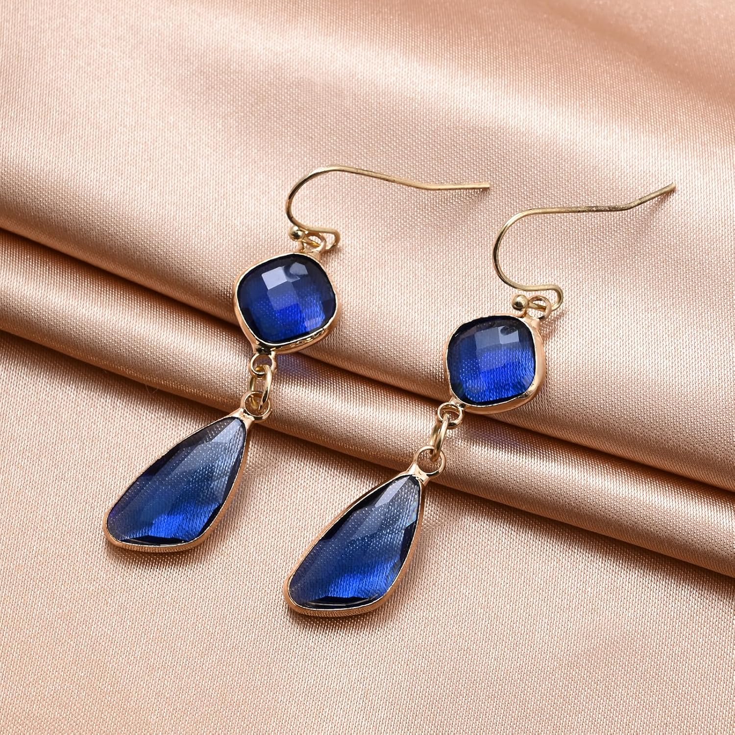 Blue Drop Earrings for Women-14K Gold Plated Sapphire Earrings for Women Unique Hypoallergenic Crystal Earrings Blue Stone Earrings Dangle Earrings for Women Birthstone Blue Topaz Earrings - Image 6