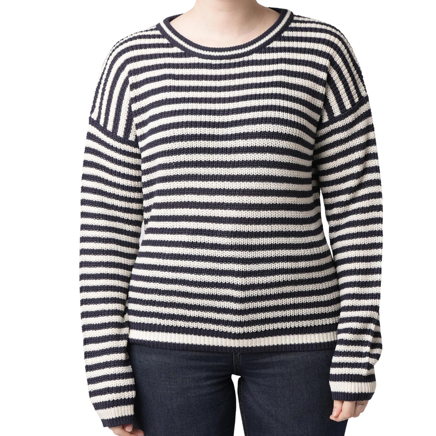 Womens Fall Striped Knit Sweater Pullover Crew Neck Top Warm Winter Sweaters for Women