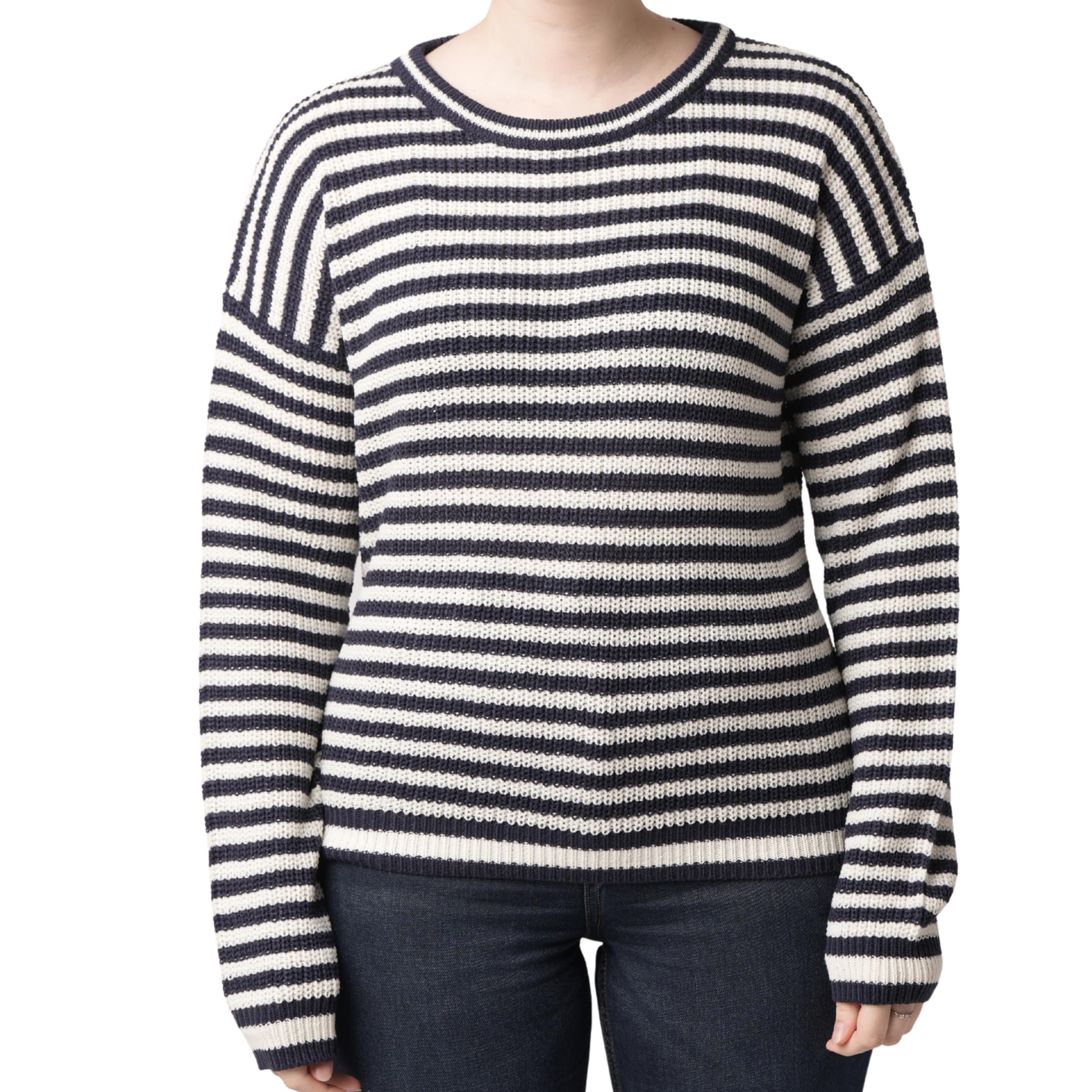 Womens Fall Striped Knit Sweater Pullover Crew Neck Top Warm Winter Sweaters for Women