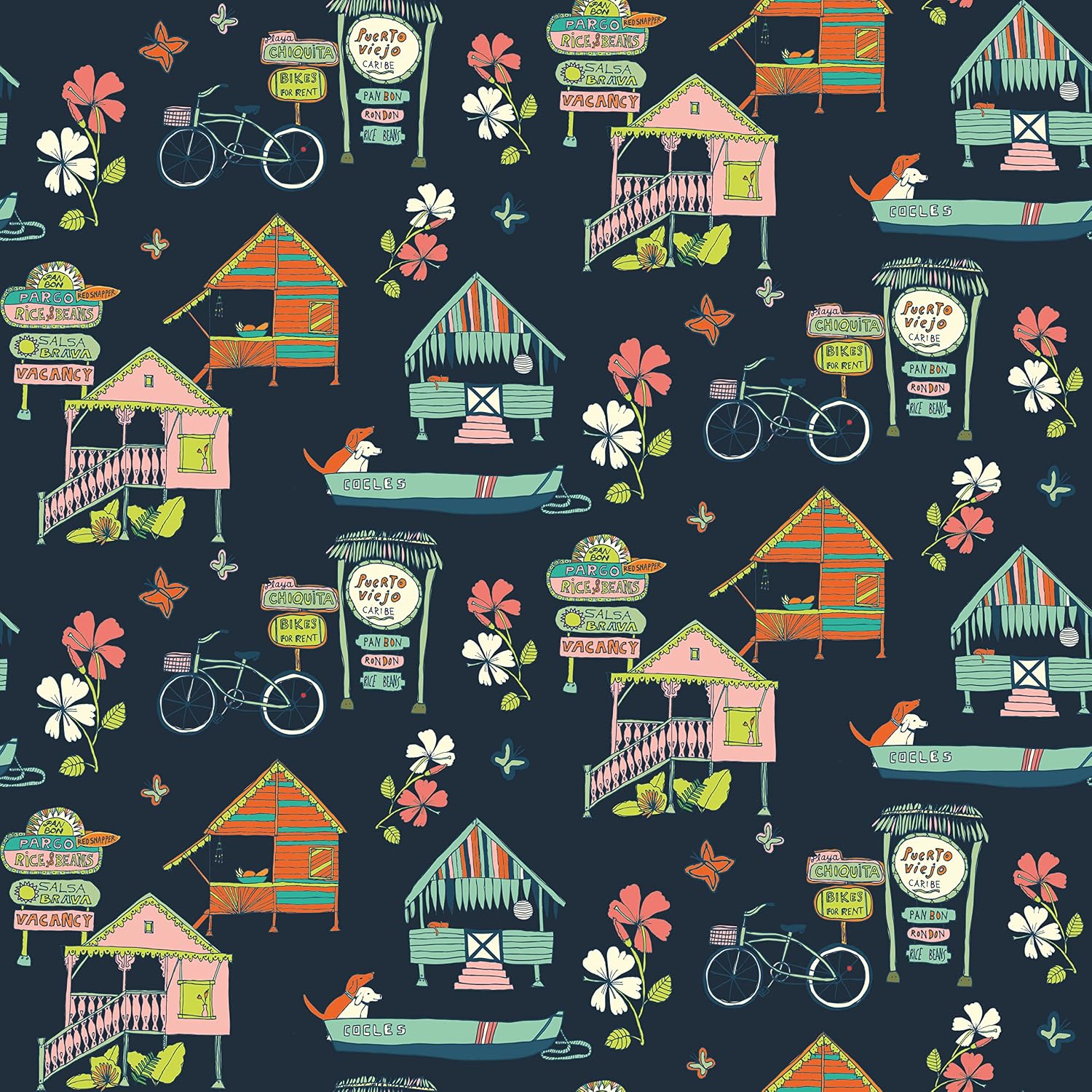 RoomMates Holalola Caribbean Blue Peel and Stick Wallpaper, RMK12153RL