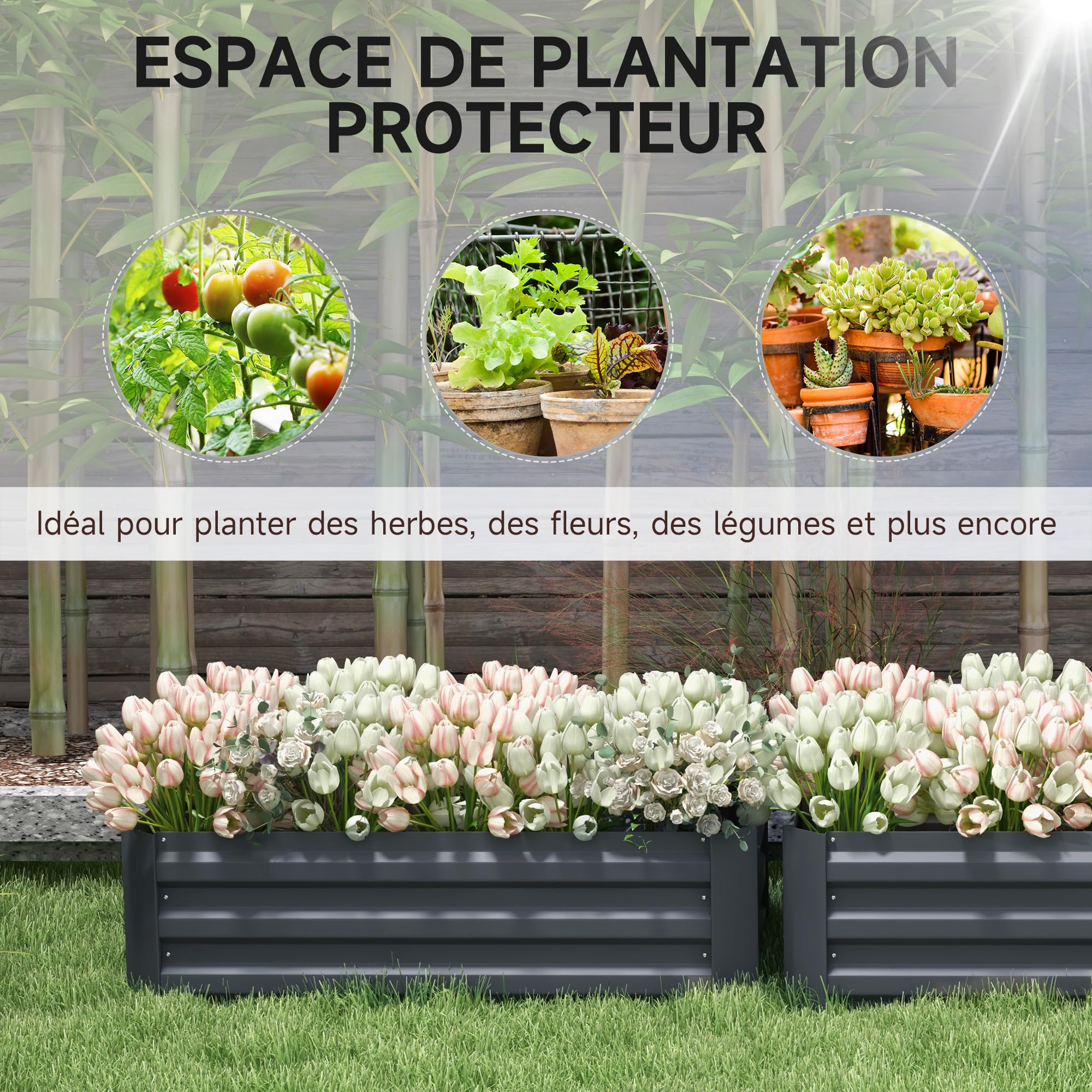 Outsunny Lot de 2 carré Potager de Jardin dim. 100L x 50l x 30H cm - tôle d'acier ondulée Gris
