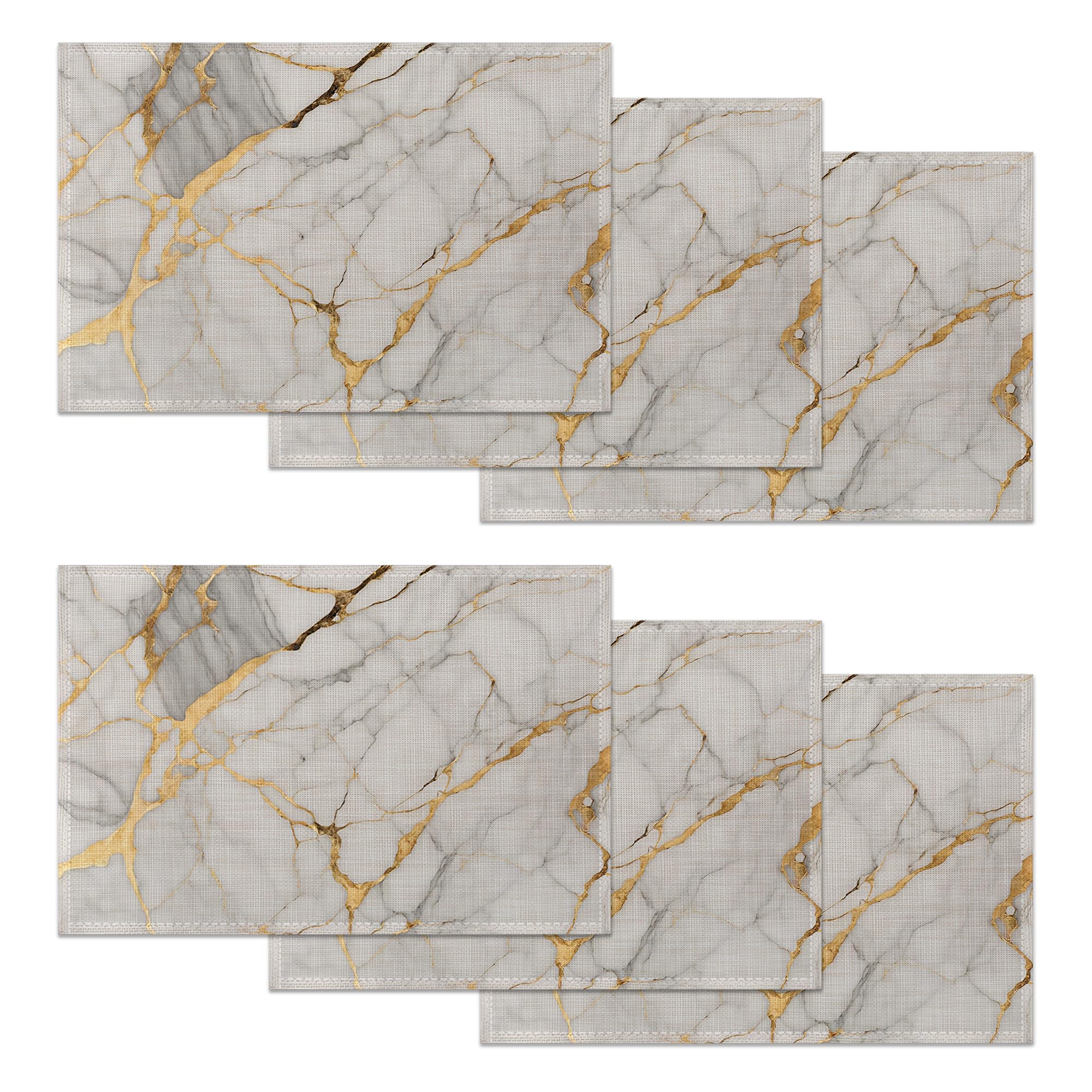 White Marble Set of 6 Washable Linen Placemats,Abstract Heat Resistant Non-Slip Table Mats for Kitchen Dining Table,Home or Party Decor 12"x18"