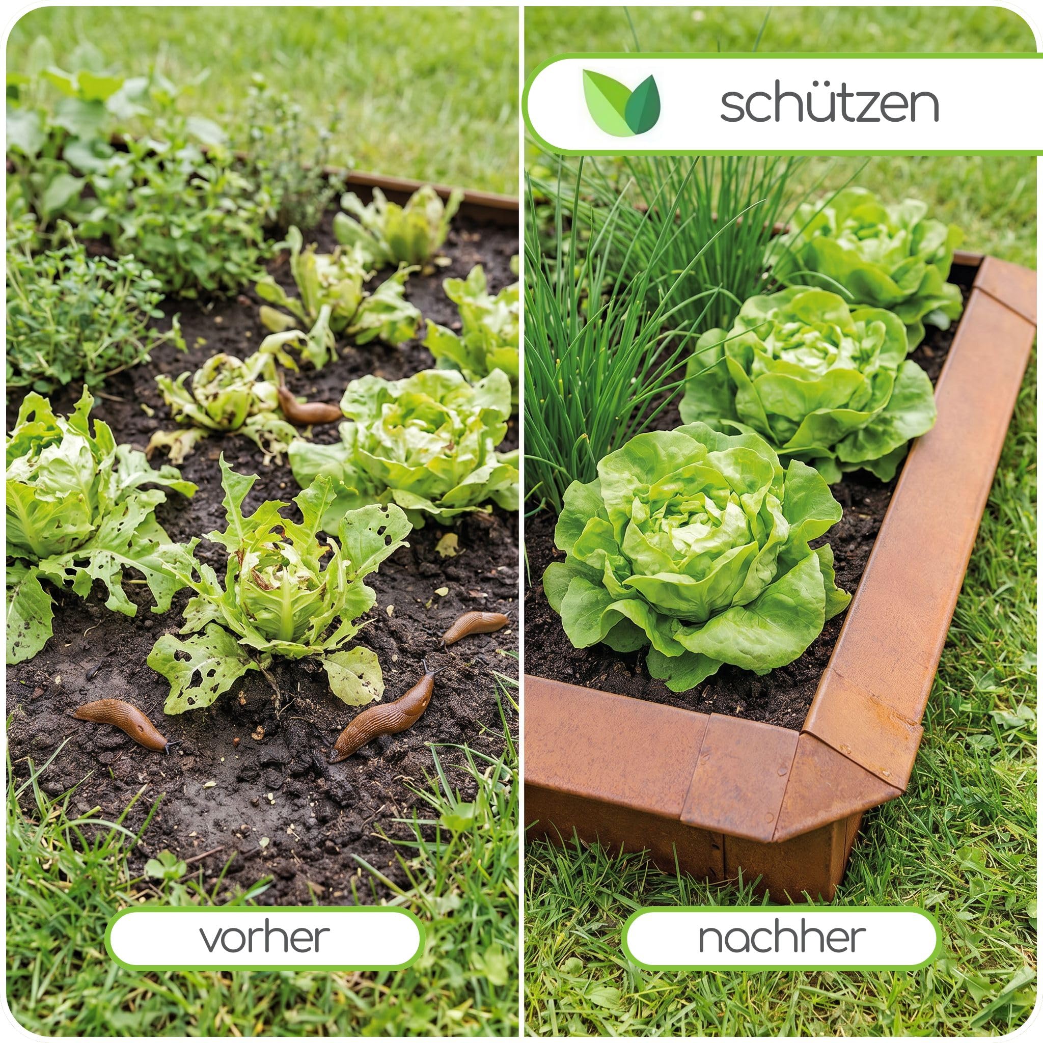 Schneckenzaun Cortenstahl 12er Set - 4x Ecke 90° + 8x Seitenteil 1m | Schneckenabwehr ohne Gift, Schneckenschutz Metall für Hochbeet & Garten, Schneckenschutz, Schneckensperre, rostoptik