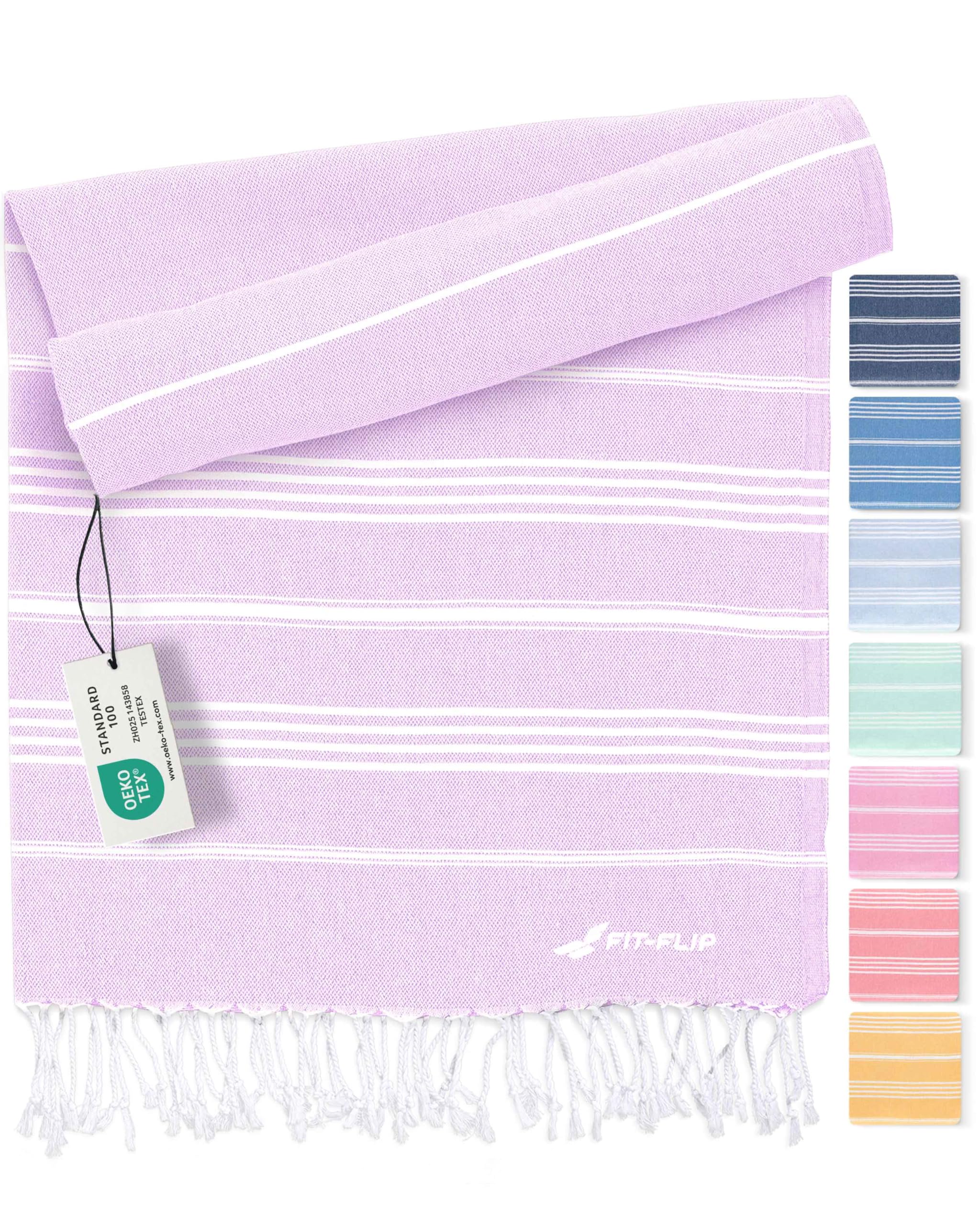 Fit-Flip Hammam Beach Towel XXL Made from 100% Cotton - Quick-Drying Turkish hamam Towels - Large fouta or pestemal Ideal as a Thin Sauna Blanket - Lilac – 100x200cm Sultan
