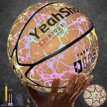 Reflective Basketball - Cool Basketball Glow-in-The-Dark PU Alcantara Leather, Premium Grip for Indoor&Outdoor Brown-Tree Root Patterns, Size 7/29.5"
