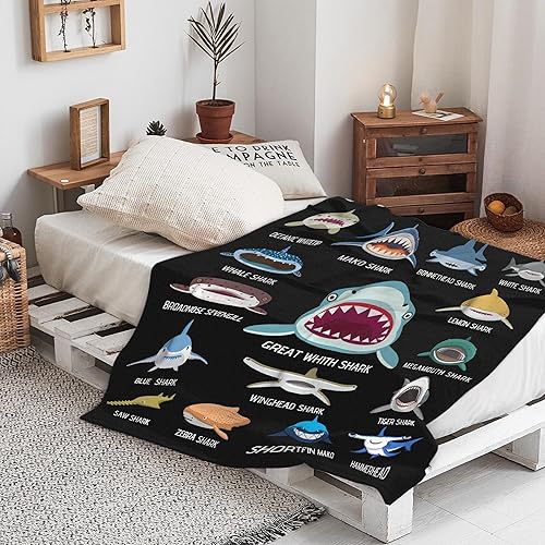 Miniatura 2 de Manta con caras de tiburón, regalos para los amantes de los tiburones, manta de franela suave y cálida para niños, niñas, hombres y mujeres, para