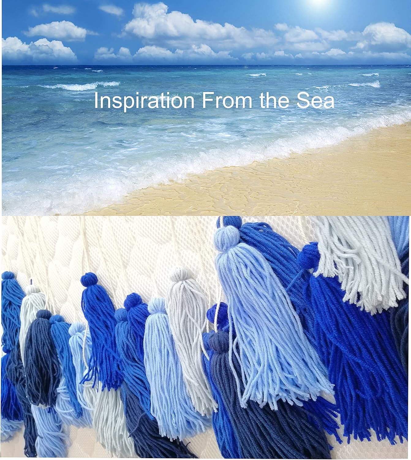 LVOPO Large Macrame Wall Hanging, Boho Wall Decor with Wood Beads, Bohemian Woven Wall Tapestry, Room Colorful Tassels Wall Art - Blue - 48 W x 36 H