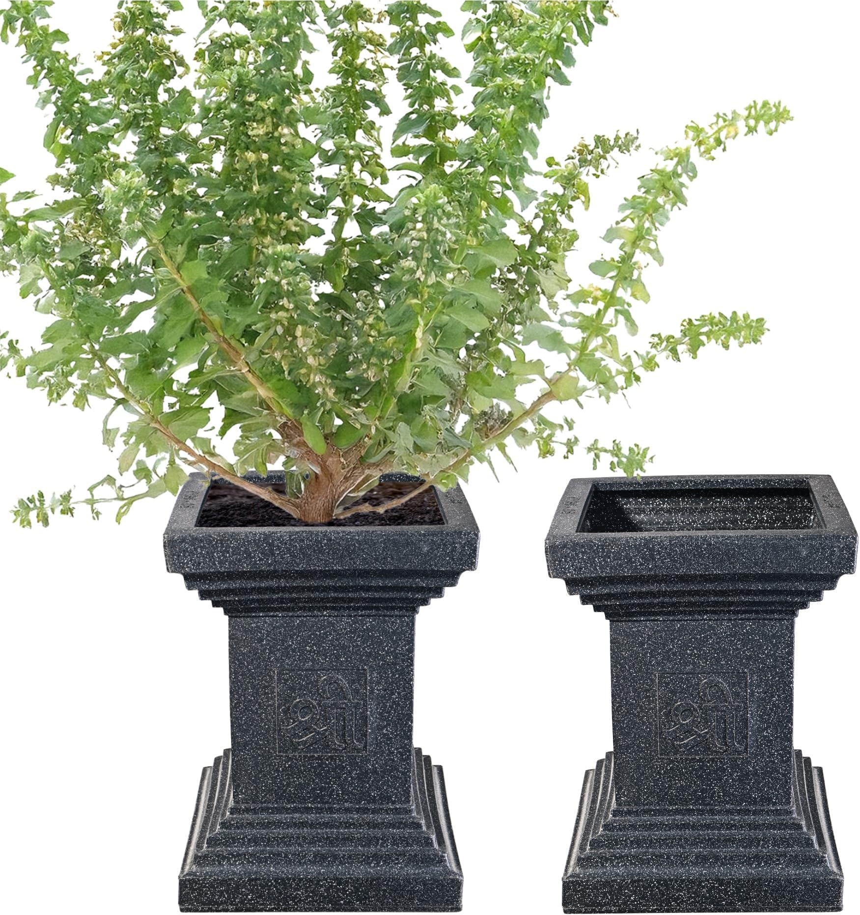 Kuber Industries 2 Pcs Roto Mould German Polymer 22-Inch Extra Large Big Size Tulsi Flower Pot | Indoor/Outdoor Tree Gamla Planter for Resorts, Hotels, Terrace & Garden | Marble Tulsi - Black