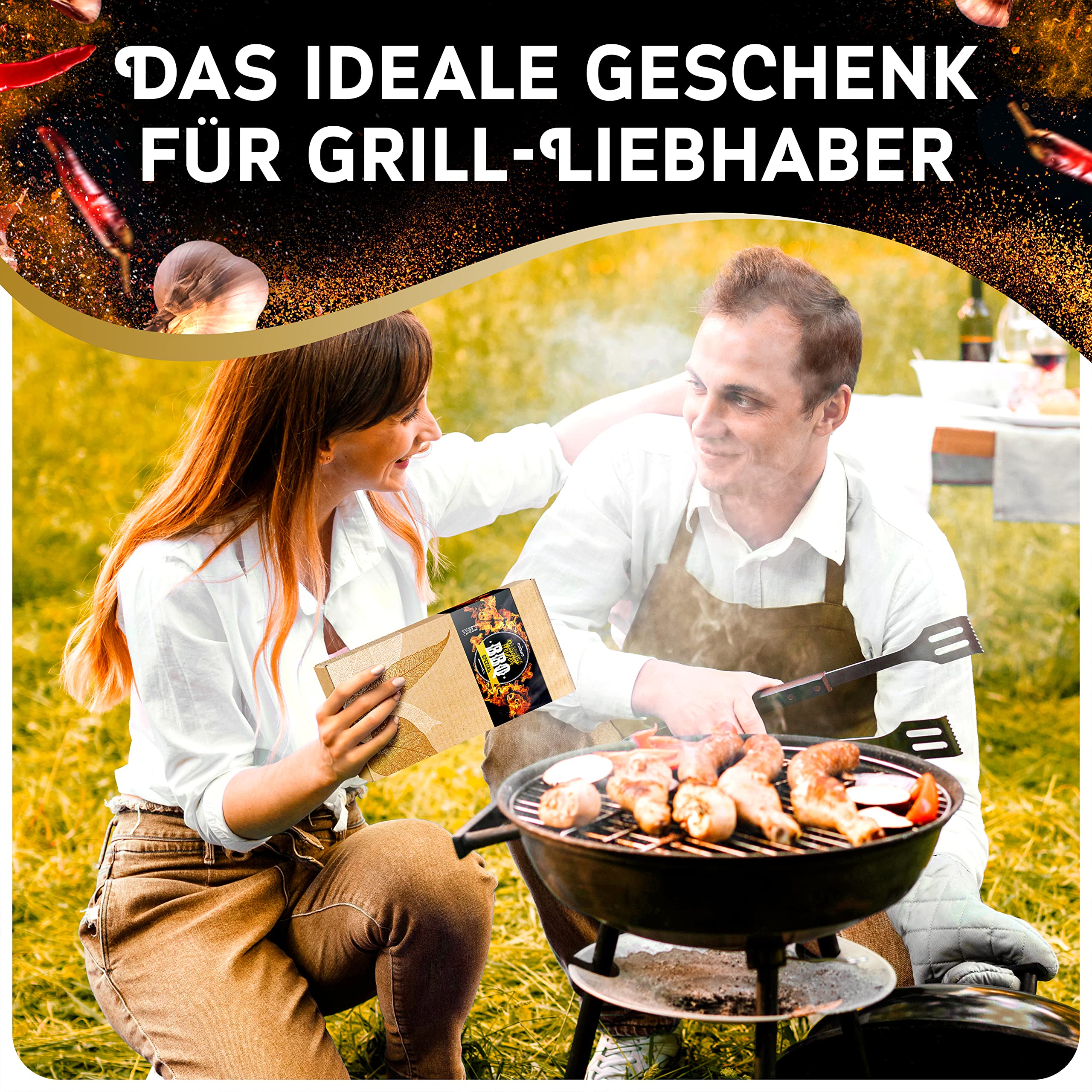 Grillgewürze Geschenkset - Leckere Grill Geschenke für Männer – das etwas andere Grill Gewürze Geschenkset – Grillgewürze Geschenkset Männer - 6 BBQ Gewürze von Hand abgefüllt 100% Bio (BBQ Box)