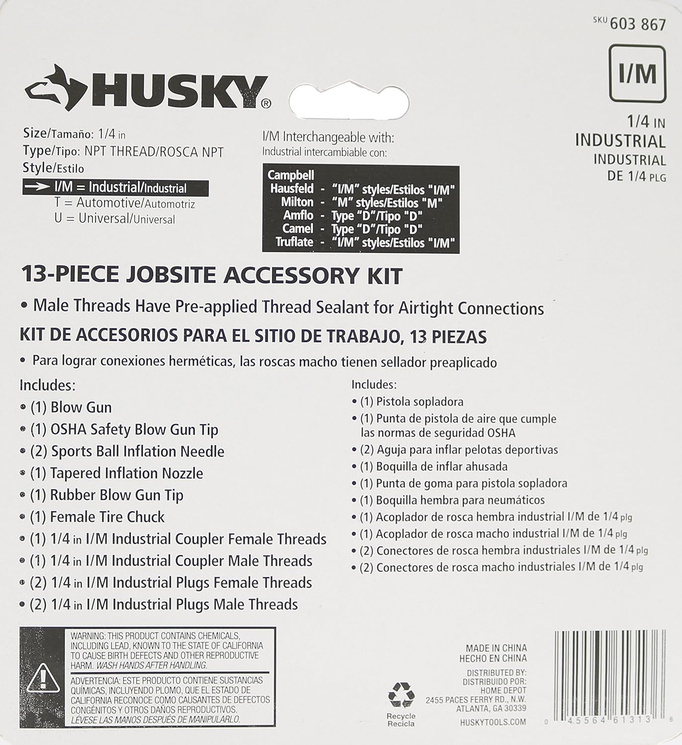 Husky HDA51300AV 1/4 Inch 13 Piece Brass Air Compressor / Inflating / Deflating Accessory Kit (Air Compressor Not Included) : Tools & Home Improvement
