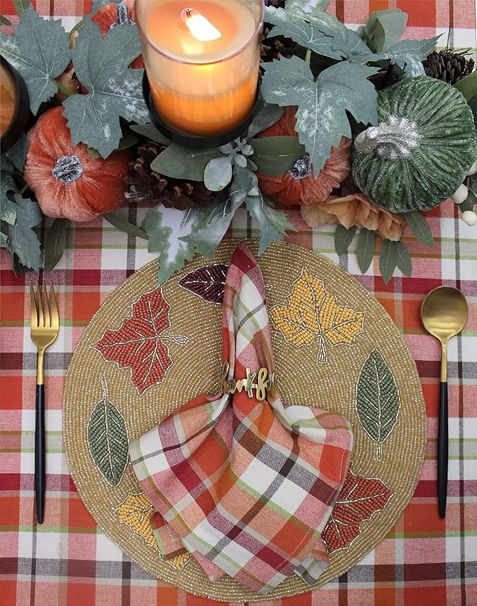 Servilletas de Tela COTTON CRAFT Plaid - Juego de 12 - 43x43 cm - Naranja miniatura 9