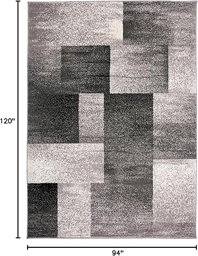 Miniatura 2 de Rugshop Alfombra gris grande moderna con diseño de cajas envejecidas, pelo suave resistente a las manchas para sala de estar, oficina y comedor, 8 x