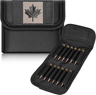 bvya Tactical Molle Outdoor 12 Round Rifle Ammo Bag Foldable Utility Hunting Rifle Magazine Pouch 12 Rifle Bullets Cartridge Holder, CA Flag Patch Included